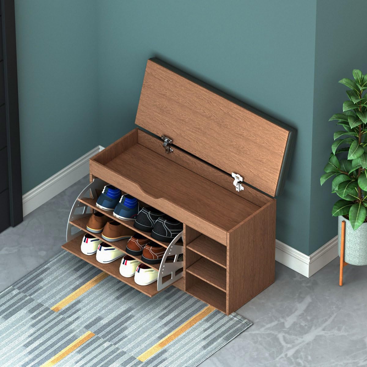 3-Tier Shoe Storage Cabinet with Sitting Stool - Entryway Shoe Rack & Bench for Home, Apartment | Perfect for Organizing Shoes in Hallway, Mudroom or Small Spaces