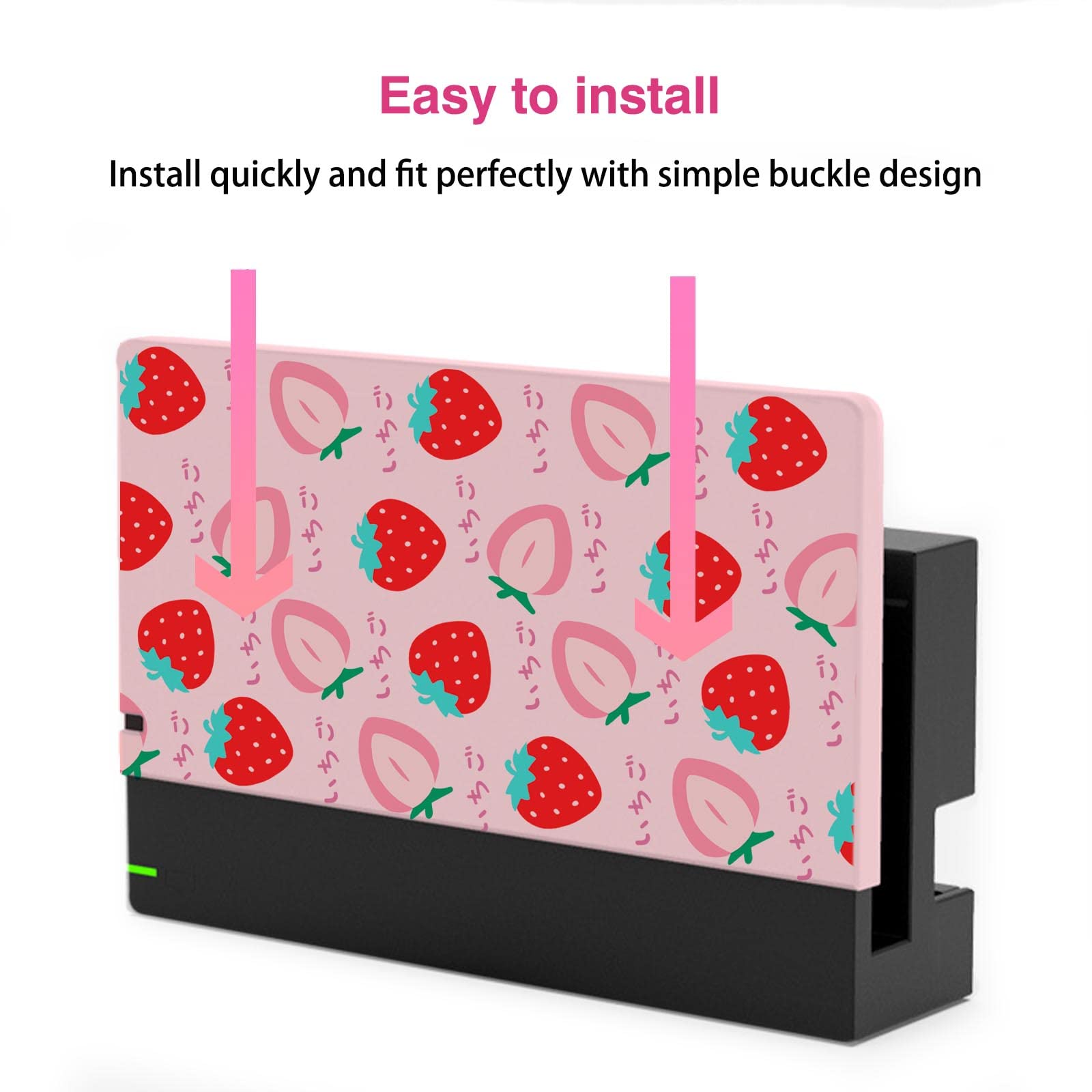Custom Faceplate Cover for Nintendo Switch Charging Dock - Hard PC Slim Shell Anti-Scratch Protection | No Screwdriver Installation | Compatible with NS Docking Station | Strawberry Design | Perfect for Gaming Setups & Travel Protection