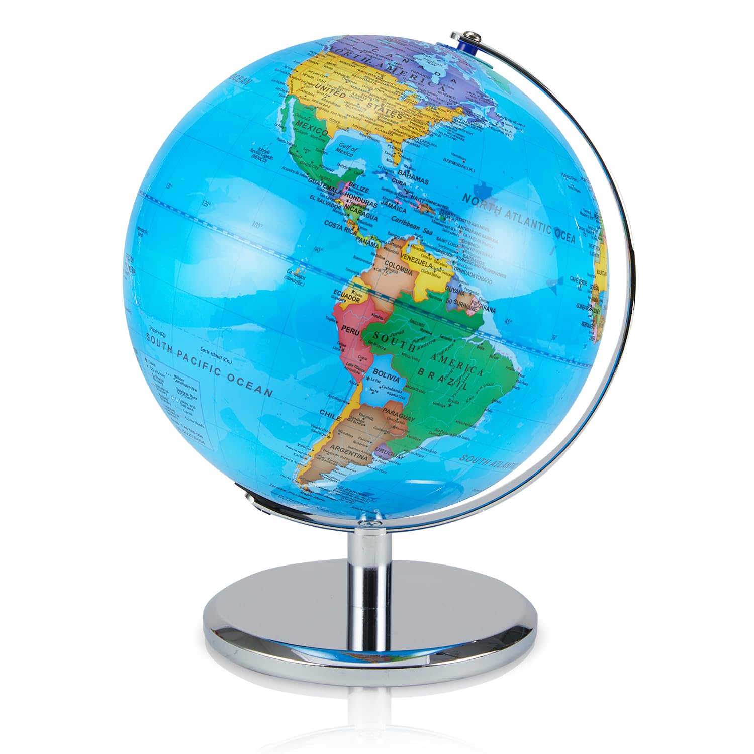 LED Illuminated World Globe with Chrome Rotating Stand - 3-in-1 Educational Geography Map, Light-Up Earth Constellation Globe for Kids & Adults | STEM Learning Tool, Night Light, 14 Inch - Perfect for Home Decor, Classroom Teaching & Astronomy Enthusiasts