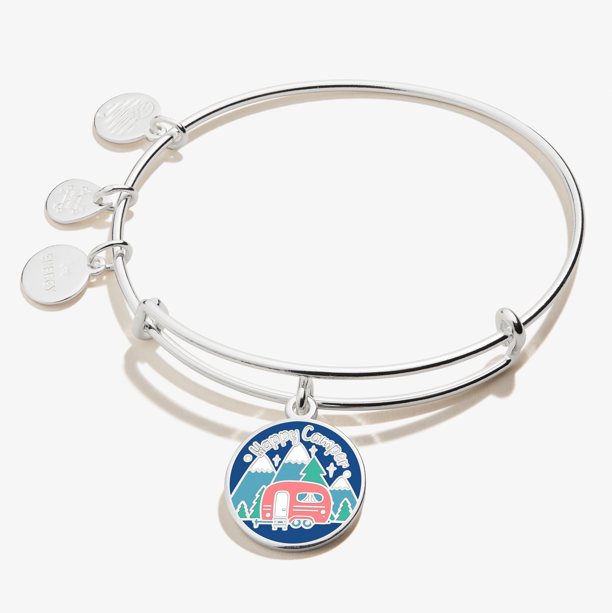 Happy Camper Charm Bangle - Sterling Silver Camping-Themed Bracelet for Women | Perfect for Outdoor Adventures, Hiking & Travel Gifts