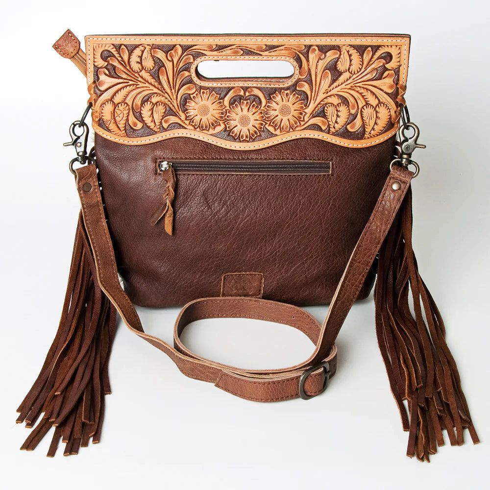 American Darling Brown and White Fringe Leather Purse - Stylish Boho Crossbody Bag for Women, Perfect for Parties, Concerts & Festivals