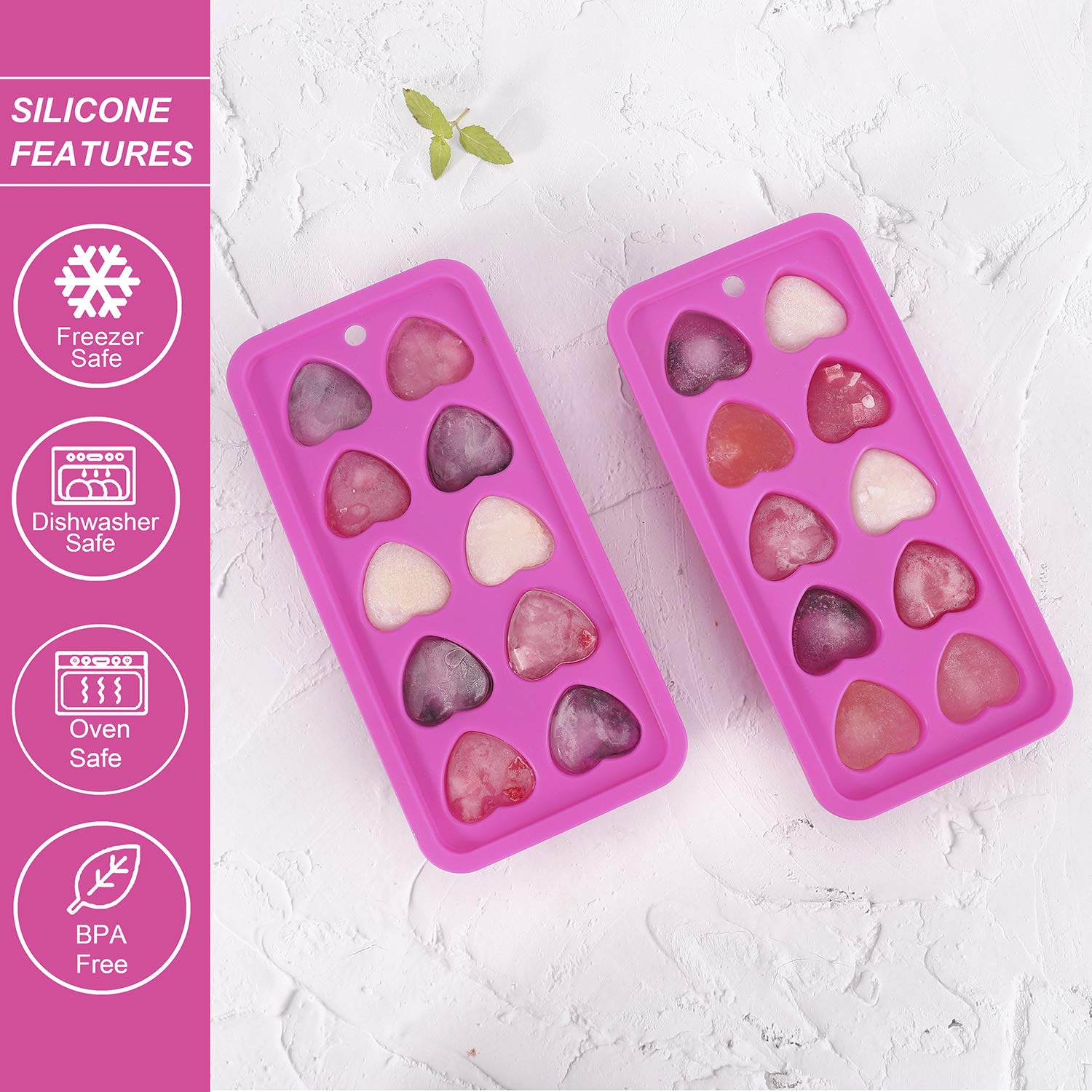 Heart-Shaped Silicone Ice Cube Trays - BPA Free, Dishwasher Safe, Easy Release Mold for Cocktails, Whiskey, Water & Baby Food - 2 Pack (Pink) | Perfect for Romantic Drinks, Party Decorations & Creative Food Presentation