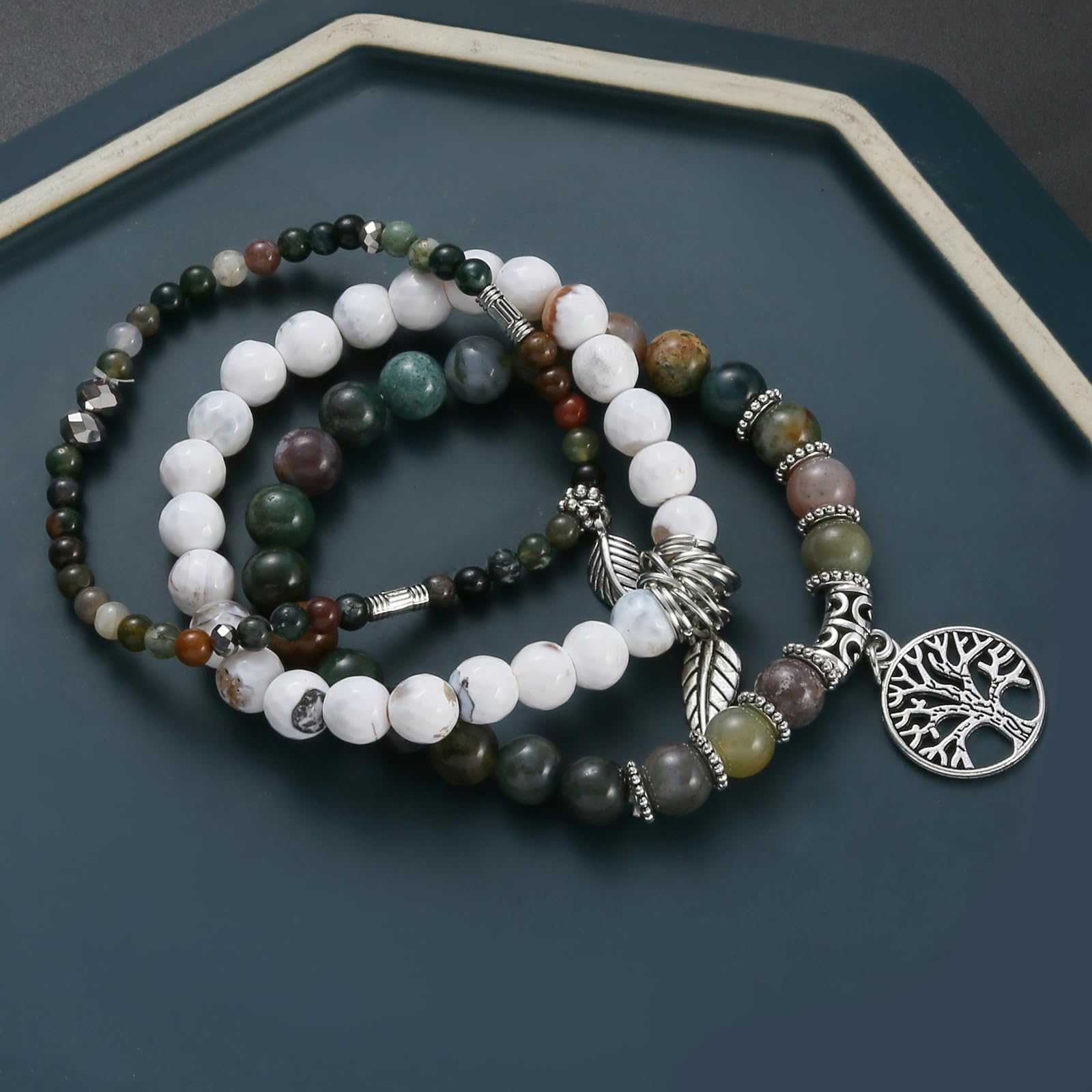 Healing Stone Crystal Beaded Bracelets for Women - Tree of Life Yoga Stretch Bracelet Set, Spiritual Jewelry Birthday Gifts for Her | Meditation, Yoga & Positive Energy