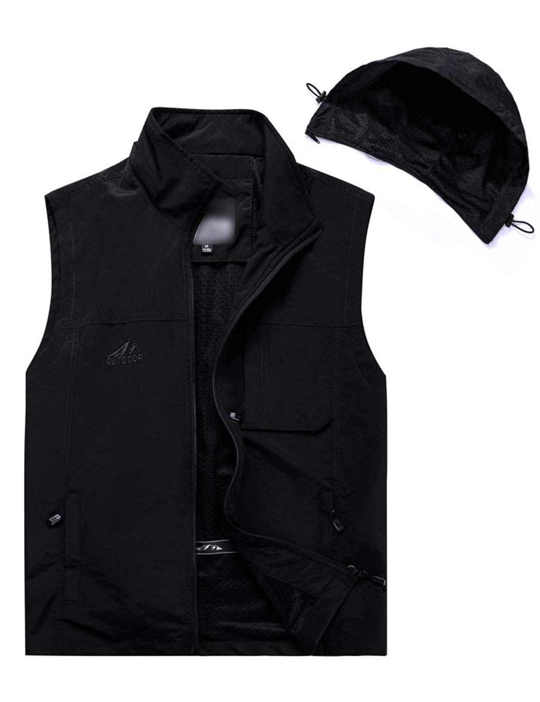 Flygo Men's Lightweight Safari Vest with Detachable Hood - Breathable Outdoor Fishing & Travel Jacket for Hiking, Camping, and Adventure Activities