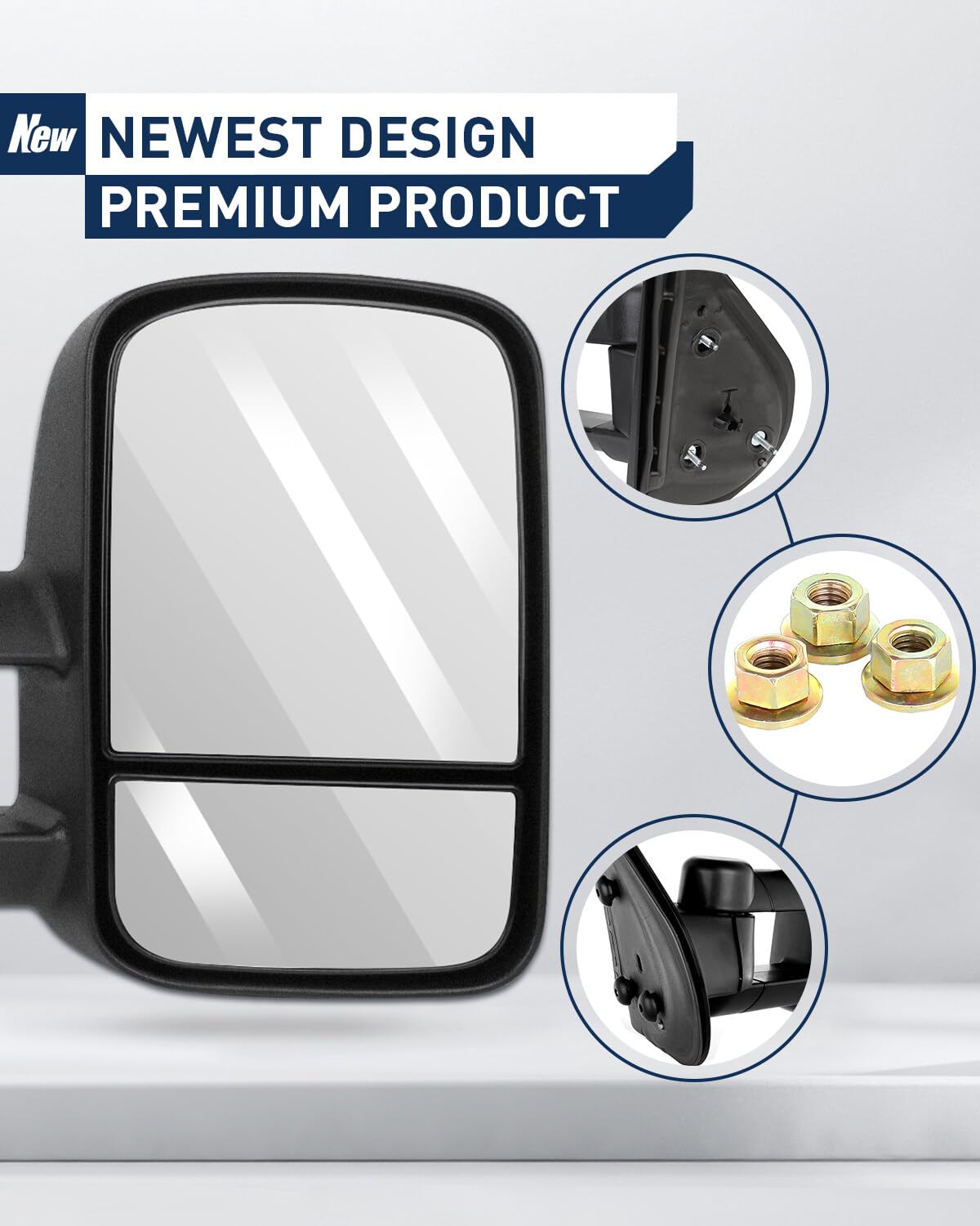 ECCPP Manual Towing Mirrors Pair for Chevy Avalanche, Suburban, Tahoe, Sierra, Yukon XL, Denali (2007-2013) | Black Side View Mirrors for Enhanced Safety & Visibility | Perfect for Towing Trailers, Boats & RVs