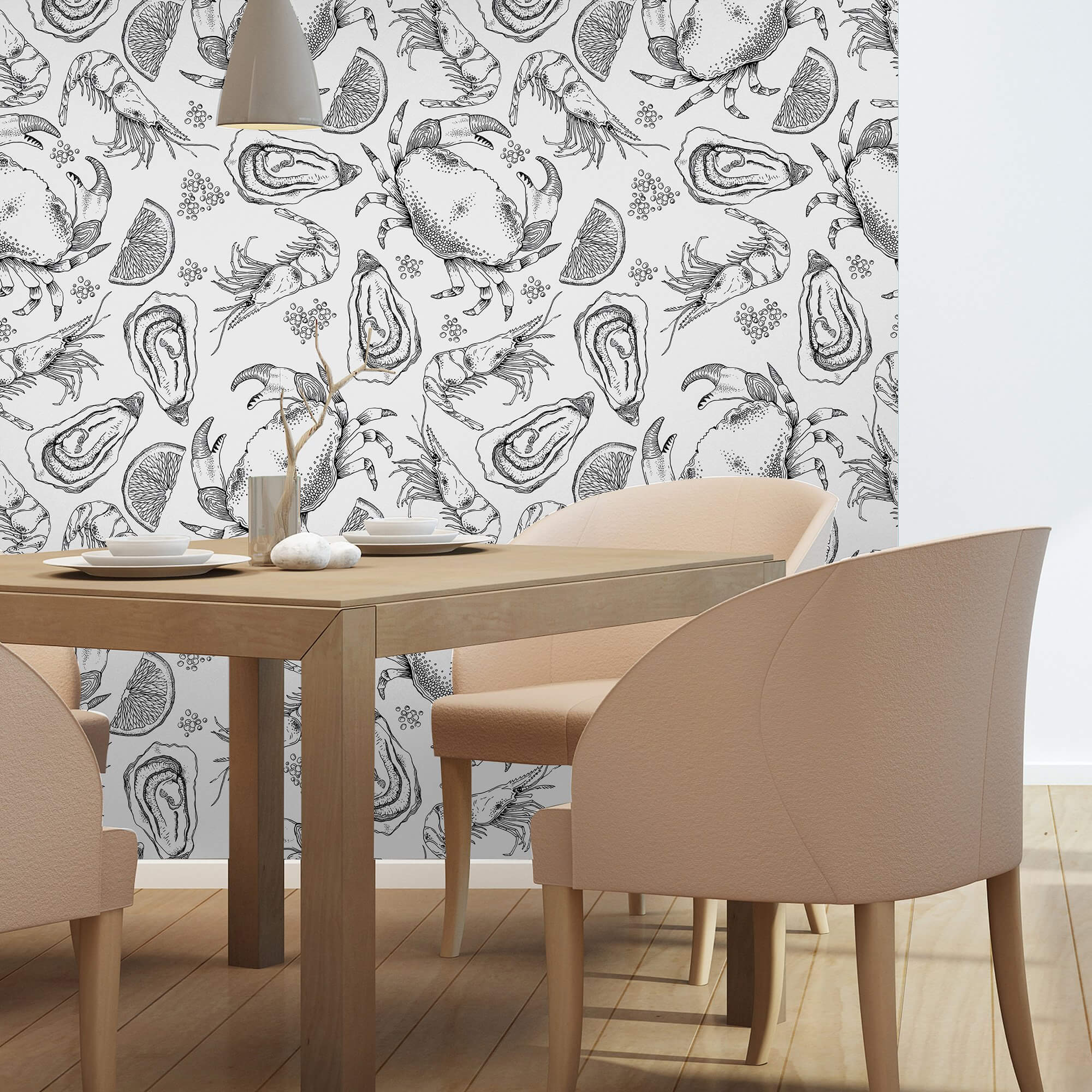 Black and White Fish Nautical Peel and Stick Removable Wallpaper - Self-Adhesive Decorative Wall Mural for Bathroom, Nursery, or Coastal-Themed Home Decor