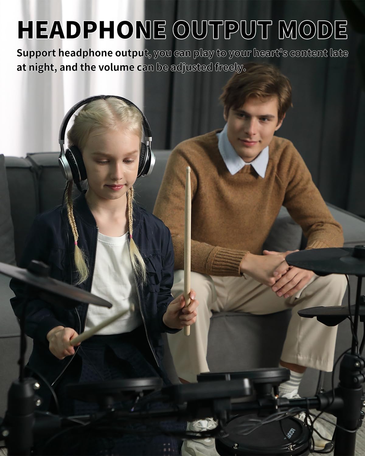 **AODSK AED-400 Electronic Drum Set for Beginners & Kids – 150 Sounds, 4 Quiet Drum Pads, 2 Switch Pedals, Drum Throne, Drumsticks & On-Ear Headphones – Perfect for Home Practice, Music Lessons & Quiet Play**