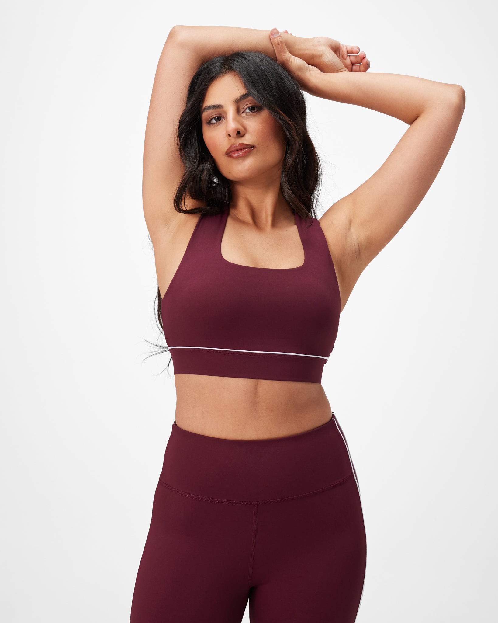 INSPORT Women's Swift Piping Sports Bra - Burgundy - High Support Workout Bra for Running, Yoga & Gym