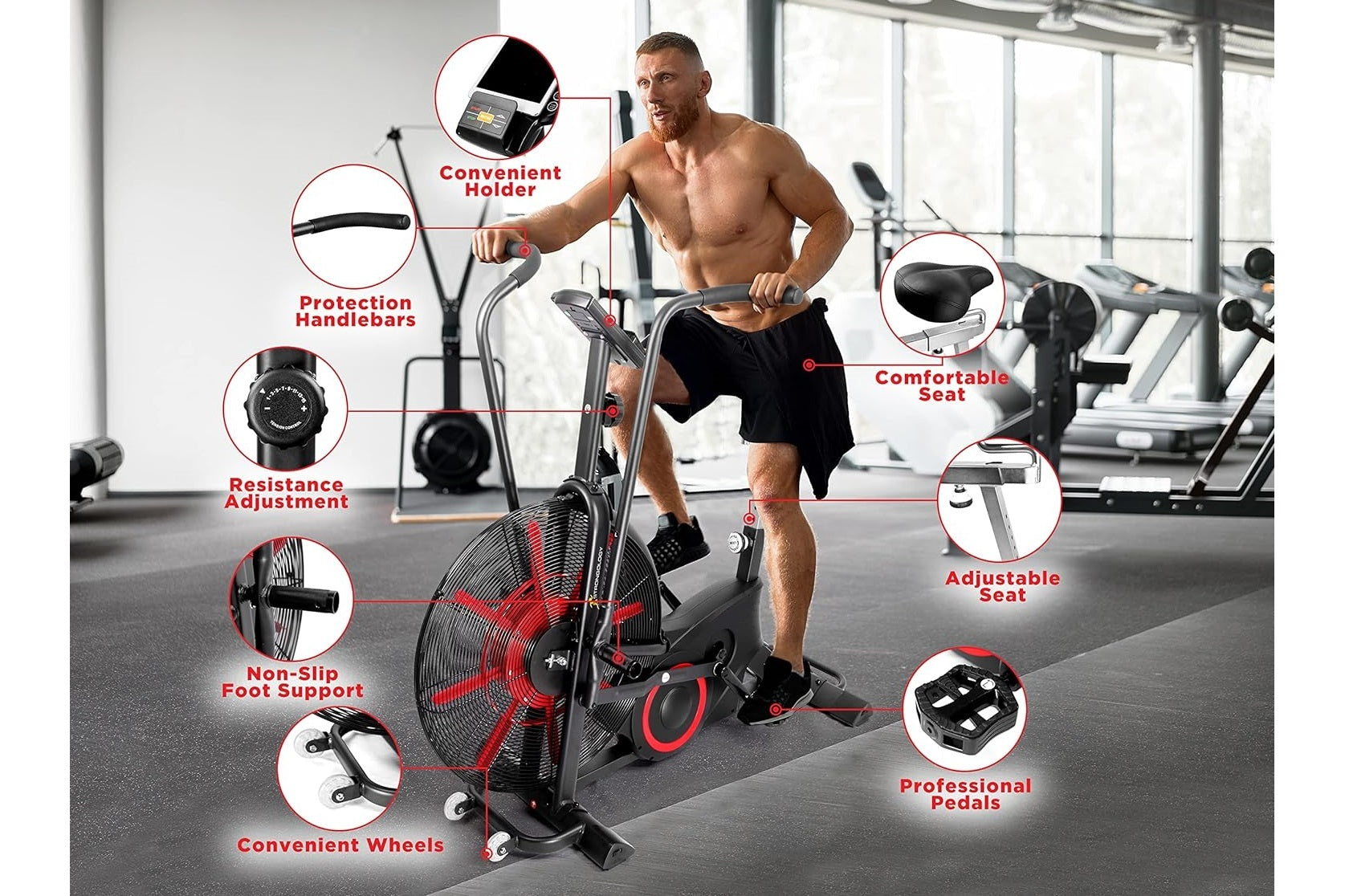 California Fitness AB5 Air Exercise Bike - Quiet Magnetic Resistance Indoor Cycling Bike for Home Gym, Cardio Workout & Weight Loss - Perfect for Small Spaces & Apartment Workouts