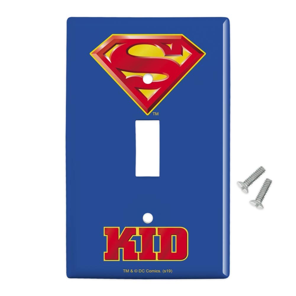 Superman Super Kid Shield Logo Plastic Wall Decor Toggle Light Switch Plate Cover - Superhero Room Decor for Kids Bedroom, Nursery, or Playroom