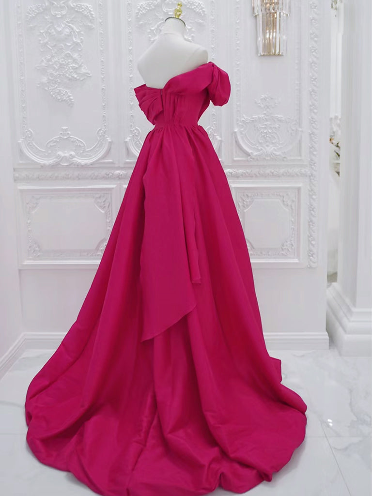 Elegant Off Shoulder A-Line Satin Prom Dress in Rose Red - Long Formal Evening Gown for Homecoming, Wedding Guest & Special Occasions
