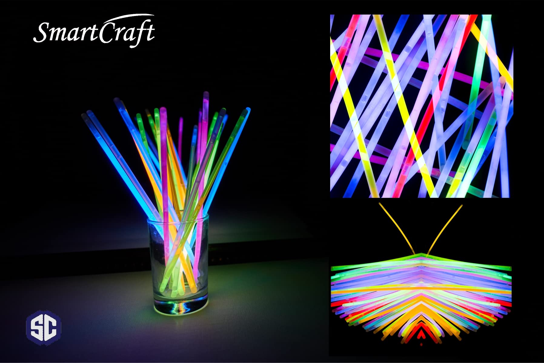 Smartcraft Glow Sticks & Bracelets - 50 Pack Vibrant Colors for Parties, Raves, Concerts & Night Events - Perfect Party Favors & Glow in the Dark Supplies