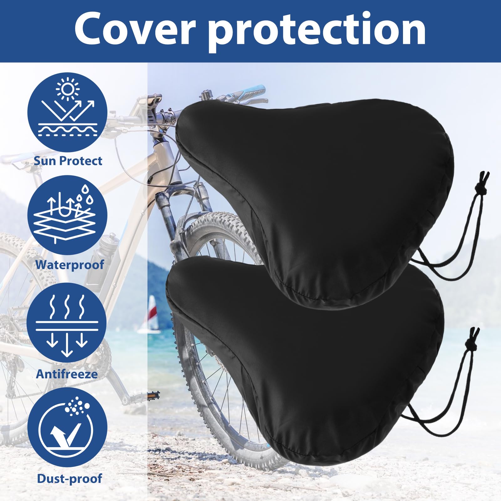 2 Pack Waterproof Bike Seat Covers - Universal Bicycle Seat Rain Cover with Drawstring, Washable Cycling Saddle Protector for Men & Women - Perfect for City, Mountain & Road Bikes in All Weather Conditions