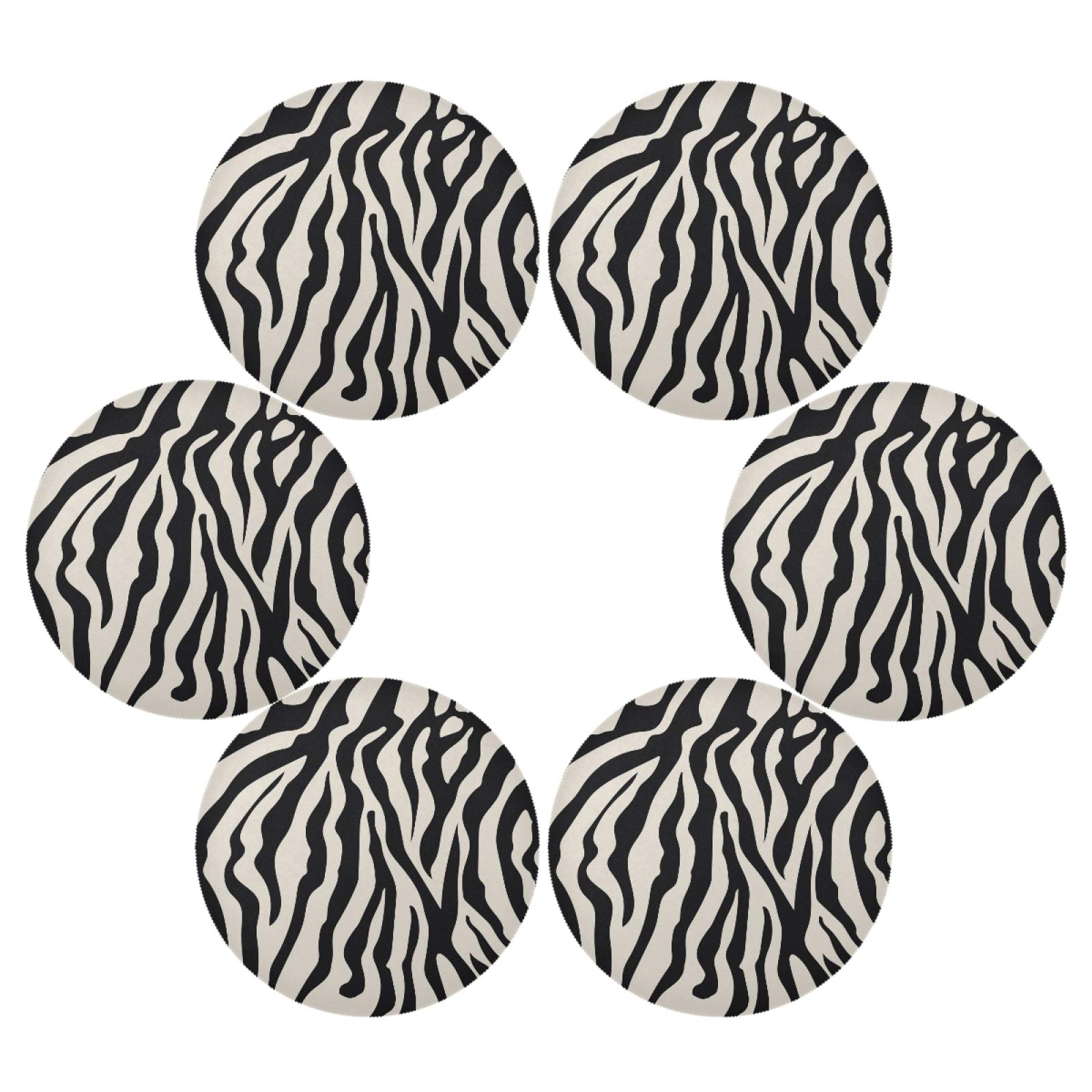Zebra Print Round Placemats Set of 6 - Waterproof Dining Table Mats for Kitchen, Home Decor & Holiday Dinner Settings - Perfect for Parties, Daily Use & Decorative Tabletop Protection