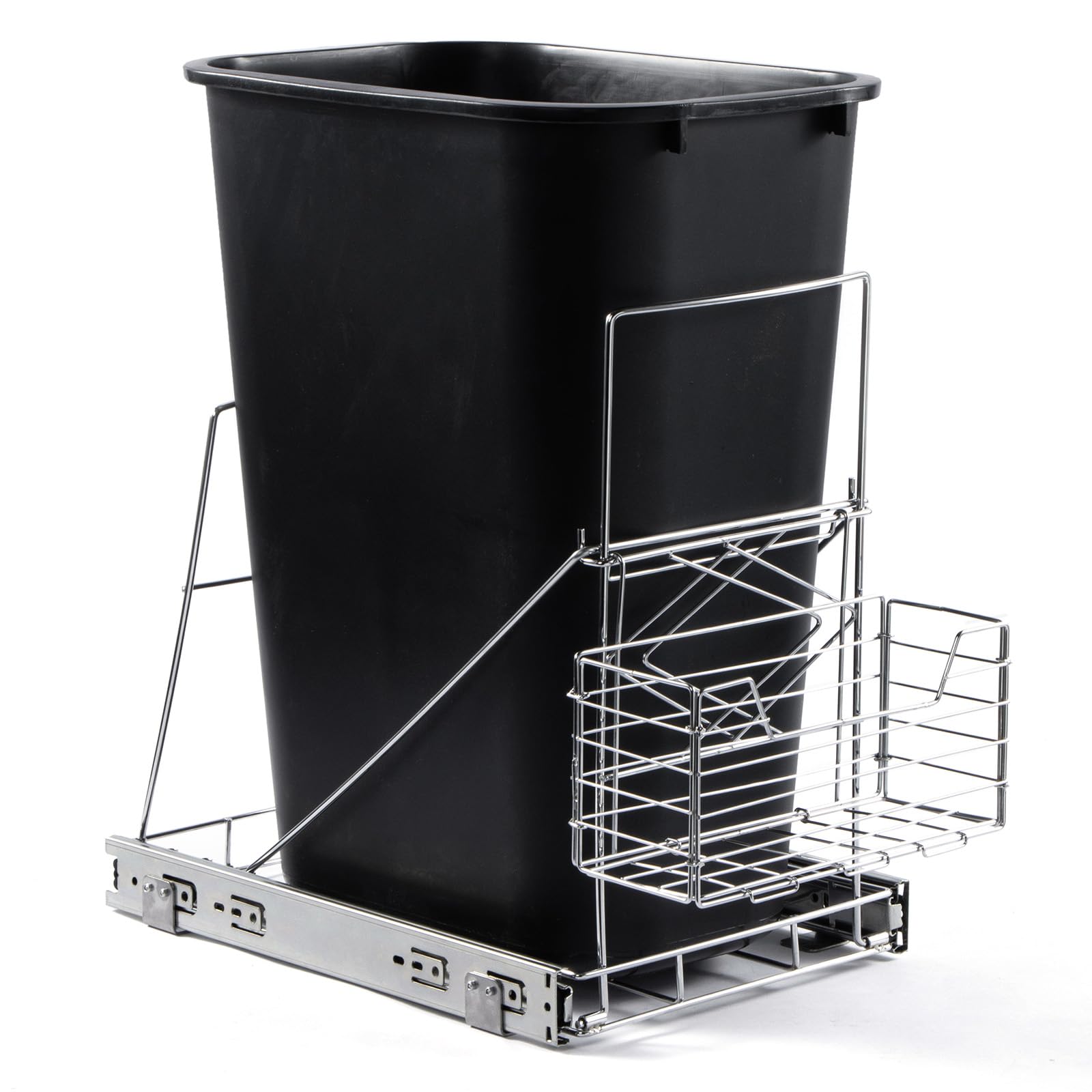 Under Cabinet Pull Out Trash Can Kit - Adjustable Slide Out Garbage Bin Organizer with Removable Basket for 7-11 Gallon Trash Cans (Trash Can Not Included) - Perfect for Kitchen, Bathroom & Office Organization