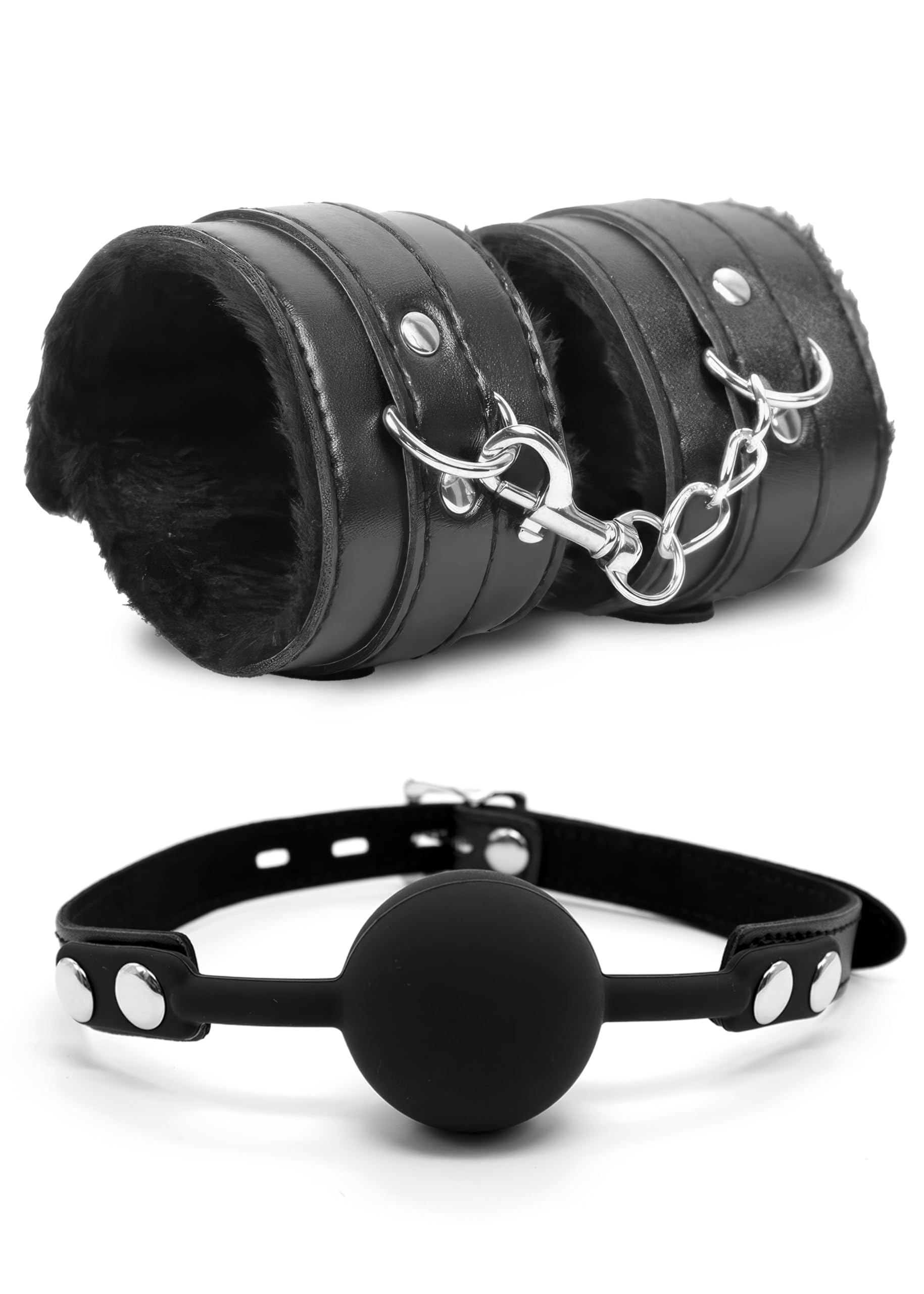 Soft Fluffy Handcuffs with Connecting Chain - Adjustable BDSM Restraints for Couples Play, Roleplay & Sensual Bondage (Pink) - Perfect for Bedroom Fun, Spicing Up Relationships & Adult Fantasy Games