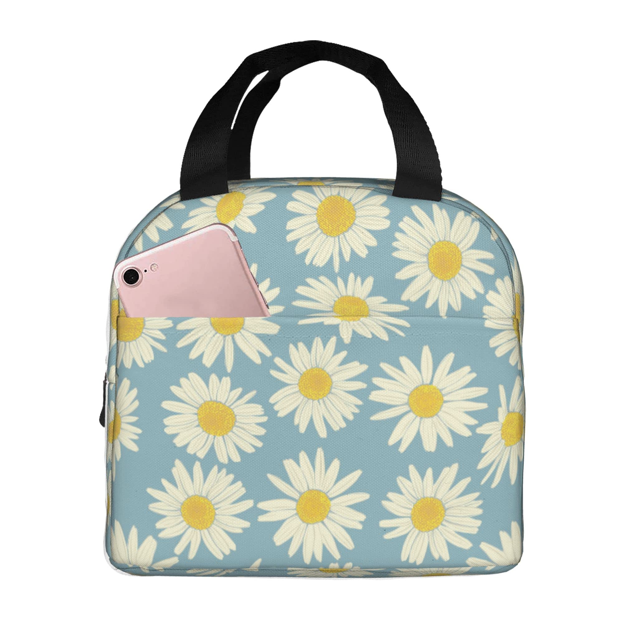 Canesert Insulated Lunch Bag with Pocket - Thermal Waterproof Reusable Tote for Women & Teens - Perfect for Work, School, Travel, Hiking & Picnics | Camomile Design Cooler Lunch Box