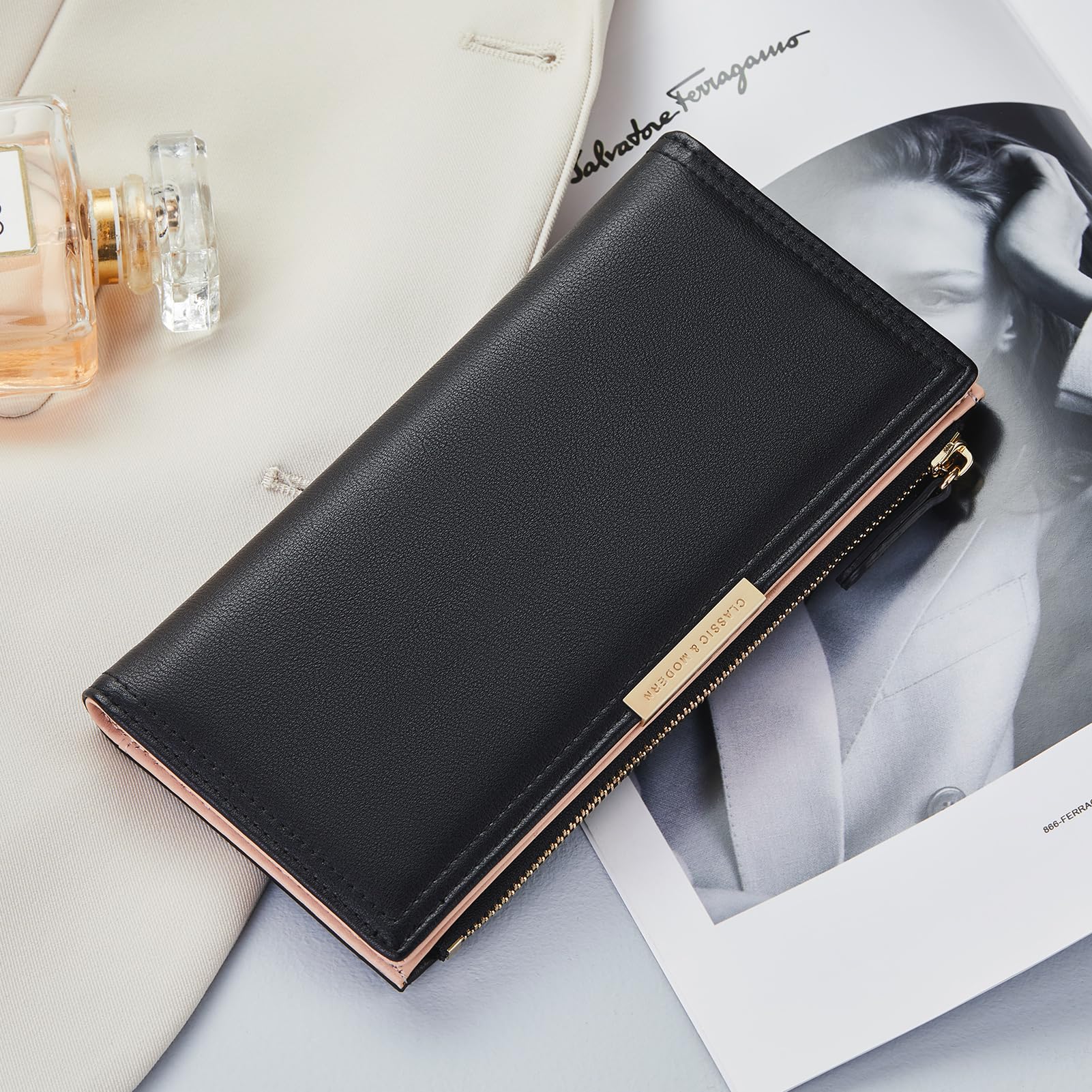 Botimmy Slim Bifold Women's Wallet with Zipper Pocket - Thin Card Holder Purse for Ladies (Black) | Perfect for Everyday Use, Travel & Gift Giving