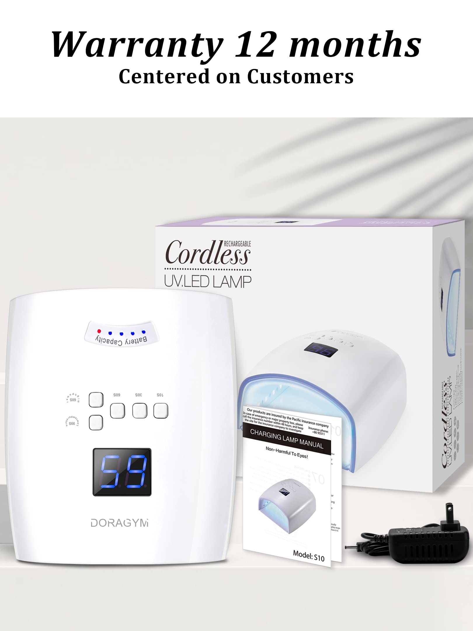 Professional 66W Rechargeable UV LED Nail Lamp - Cordless Gel Nail Dryer for Home & Salon Use | Fast Curing for Gel Polish, Acrylic Nails & Nail Art | Portable Manicure Light (White) - Perfect for DIY Nails, Spa Treatments & Professional Manicures
