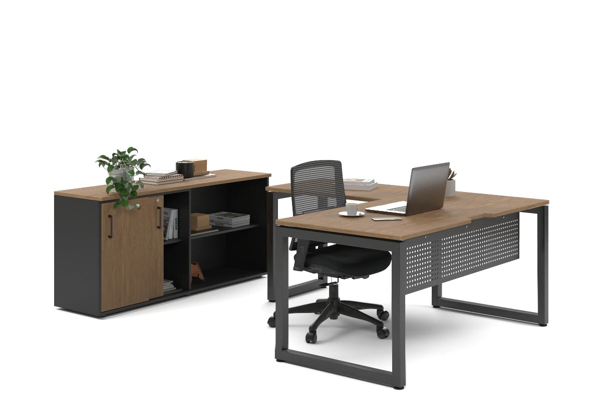 Premium L-Shaped Quadro Loop Executive Desk with Black Legs - 1600L x 1800W with Cable Management Scallop for Home Office & Workspace Setup