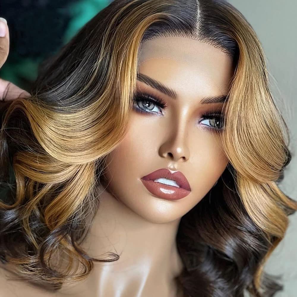13x6 HD Transparent Lace Front Short Bob Human Hair Wig - Brazilian Body Wave 1B/27 Color 150% Density with Pre-Plucked Baby Hair | Perfect for Daily Wear, Cosplay & Special Occasions