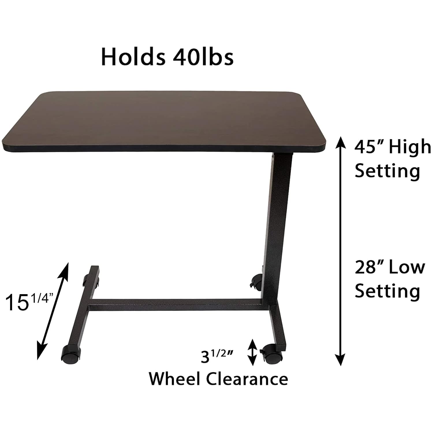 Adjustable Carex Hospital Bed Table with Wheels - Overbed Laptop Table for Recliner, Bed, and Sofa - Portable Computer Desk for Home, Office, and Hospital Use