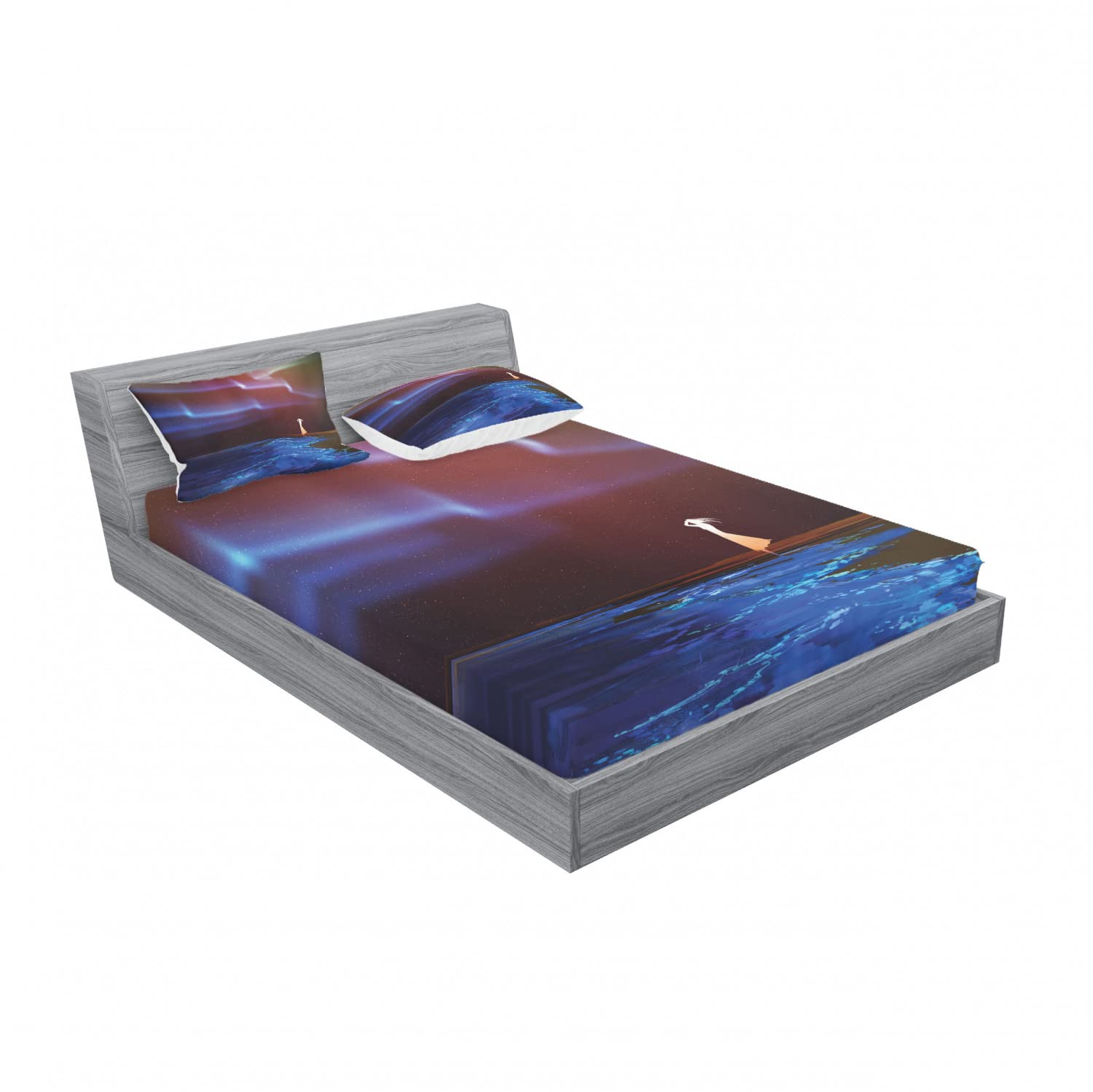 Ambesonne Psychedelic Star Sky 2-Pack Full Size Fitted Sheet Set with 4 Pillowcases - Blue Purple Galaxy Print Bedding for Teens & Adults - Perfect for Dorm Rooms, Guest Beds & Space-Themed Decor