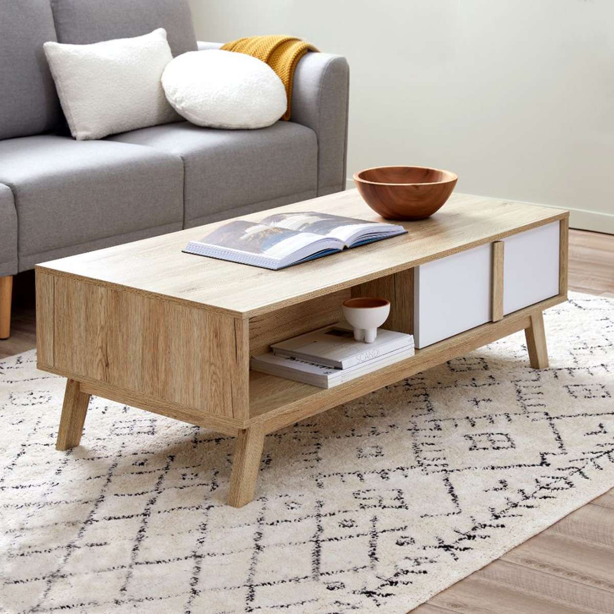 Modern Jesse Coffee Table - Mid-Century Style Wooden Living Room Table with Storage Shelf for Small Spaces | Perfect for Apartments, Dorms & Home Decor