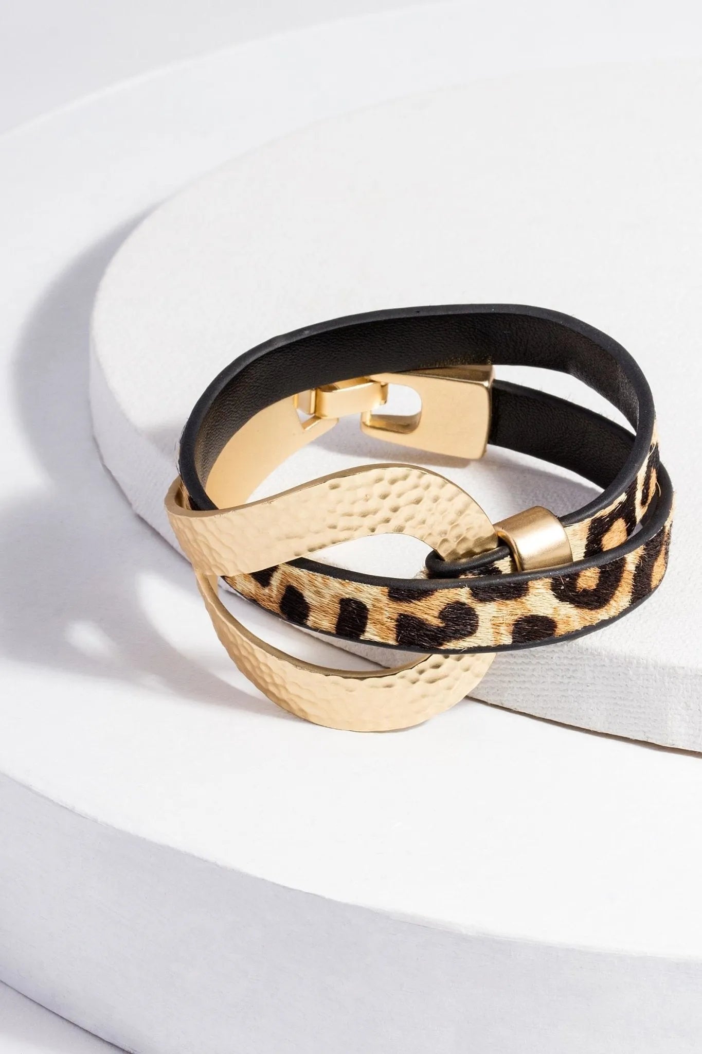 Gold Loop Animal Print Leather Bracelet for Women - Trendy Boho Chic Jewelry Gift for Casual Wear & Party Outfits