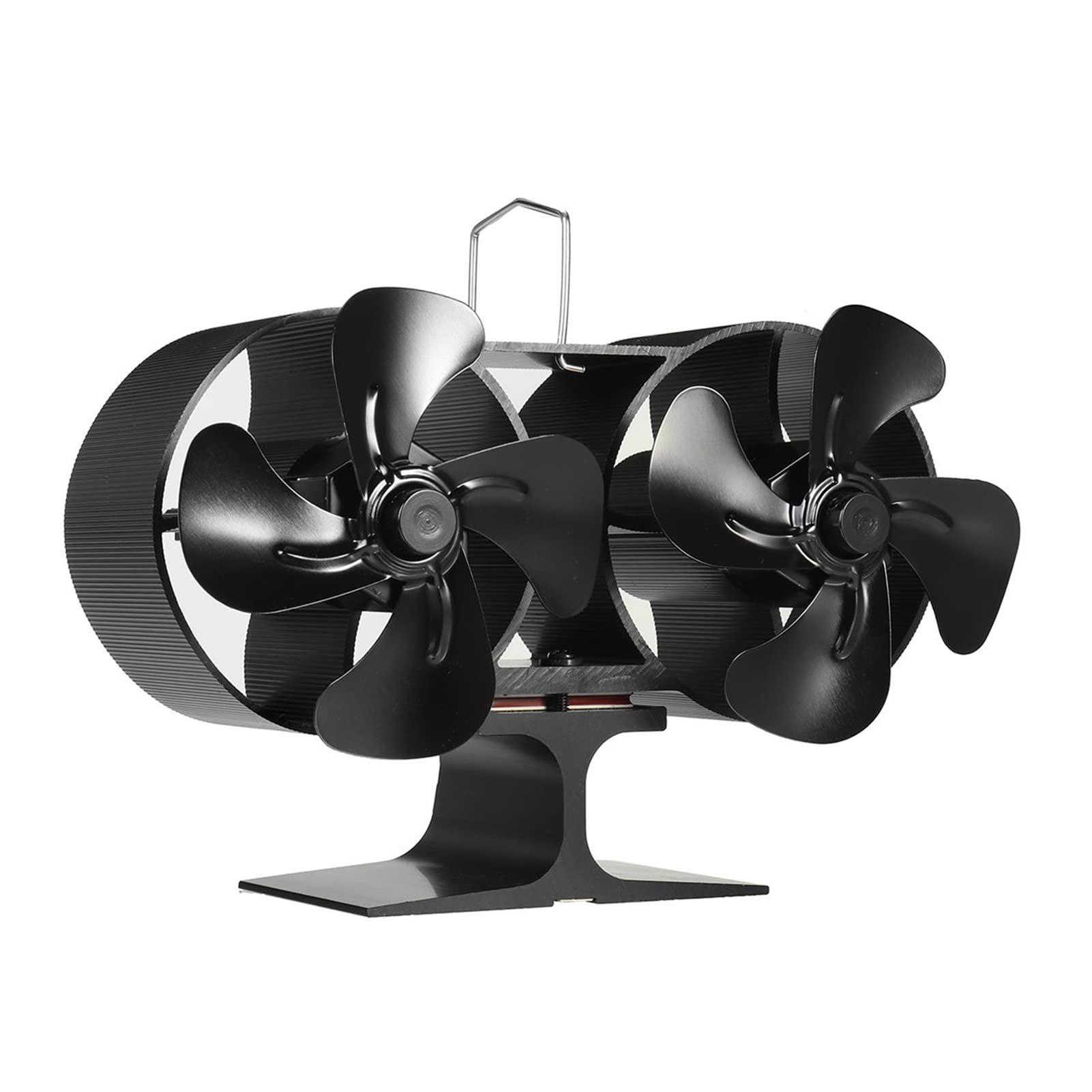 8 Blades Fireplace Fan - Dual Head Stove Fan for Wood Burner, Eco-Friendly & Quiet Heat Distribution Fan for Home Fireplace (Black) - Perfect for Heating Living Rooms, Bedrooms & Cabins