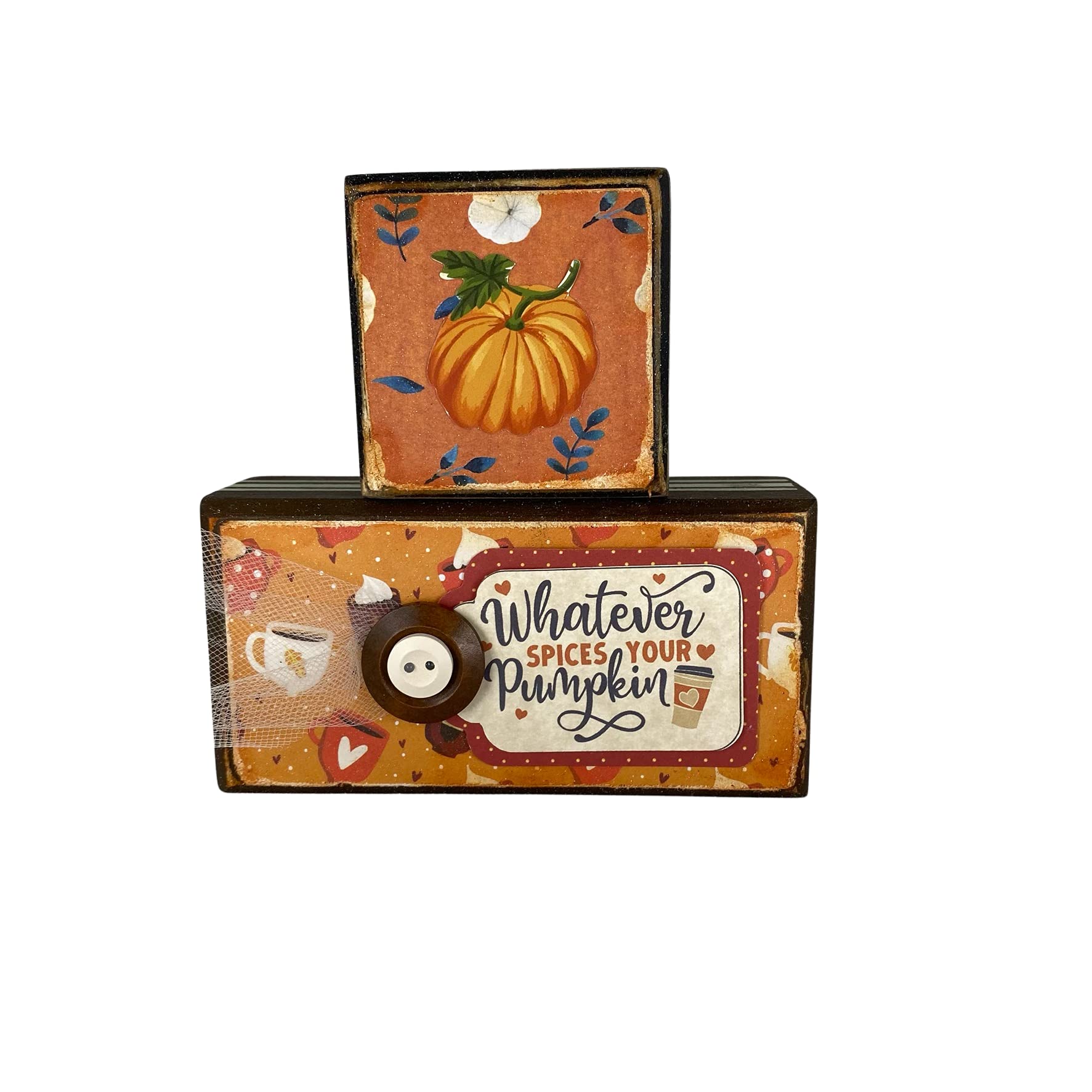 Blessed Pumpkin Spice Reversible Wood Stacking Blocks Set of 2 - Fall Home Decor for Thanksgiving, Autumn Table Centerpiece, Farmhouse Mantel Display