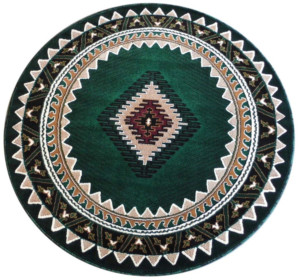 Authentic Navajo Aztec Indian Green Round Area Rug - 7x7 Feet Handmade Southwestern Native American Carpet for Living Room, Bedroom & Boho Decor