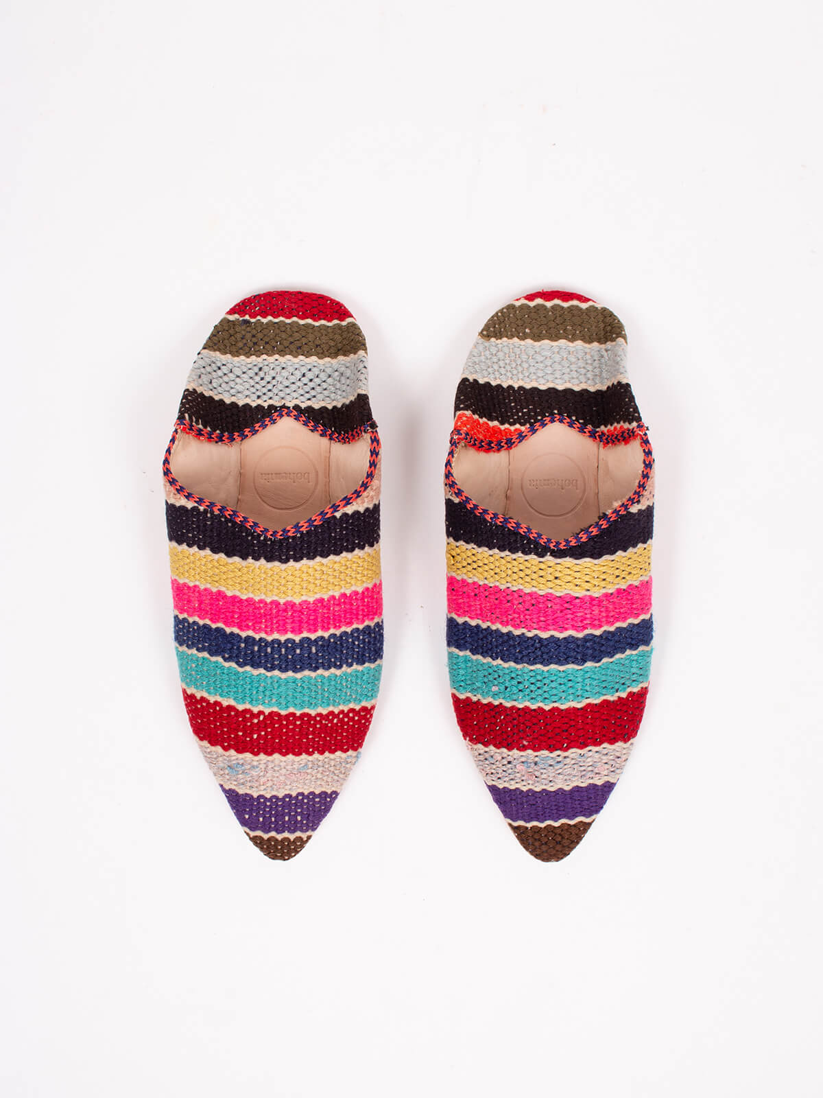 Authentic Moroccan Boujad Pointed Babouche Slippers - Handmade Leather Multi-Stripe Moroccan Shoes for Men & Women | Perfect for Home, Lounge & Cultural Fashion