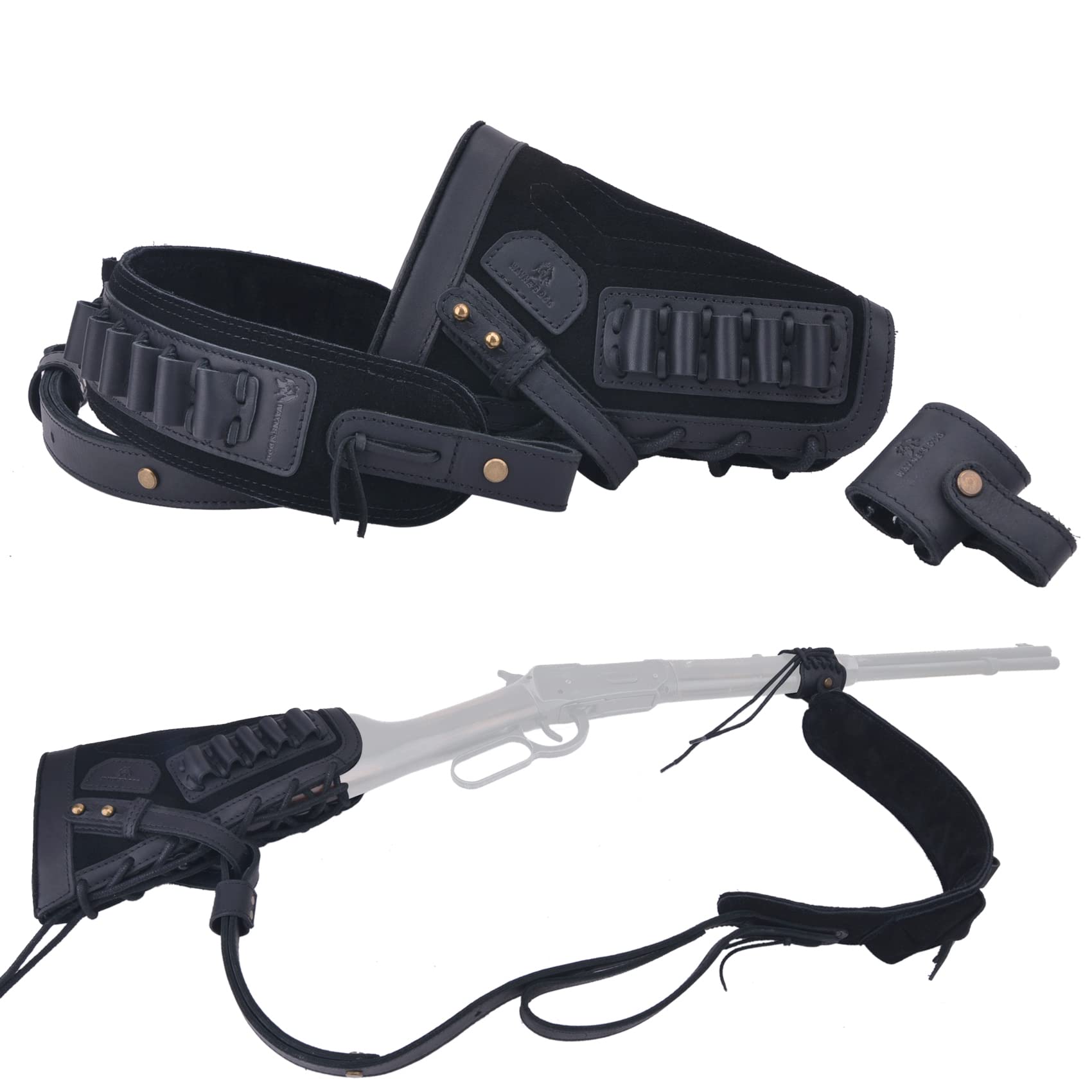 Wayne's Dog Leather Gun Stock Cheek Rest Pad with Matching Sling & Loops - No Drill Installation Required | Hunting & Shooting Range Comfort Accessory