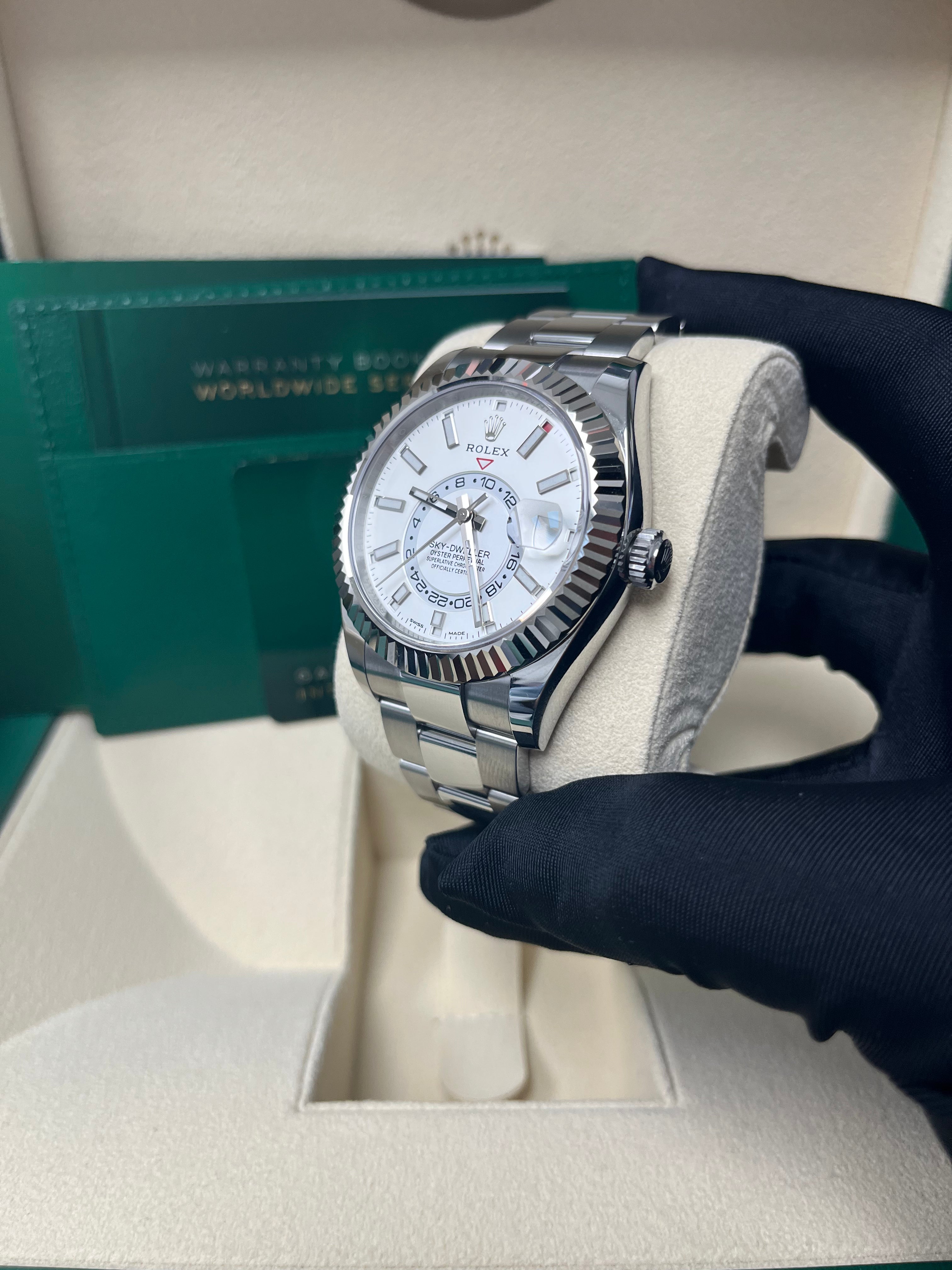Rolex Sky Dweller 42mm White Gold & Steel Watch with White Index Dial & Oyster Bracelet (Ref# 326934) - Luxury Dress Watch for Business & Formal Occasions