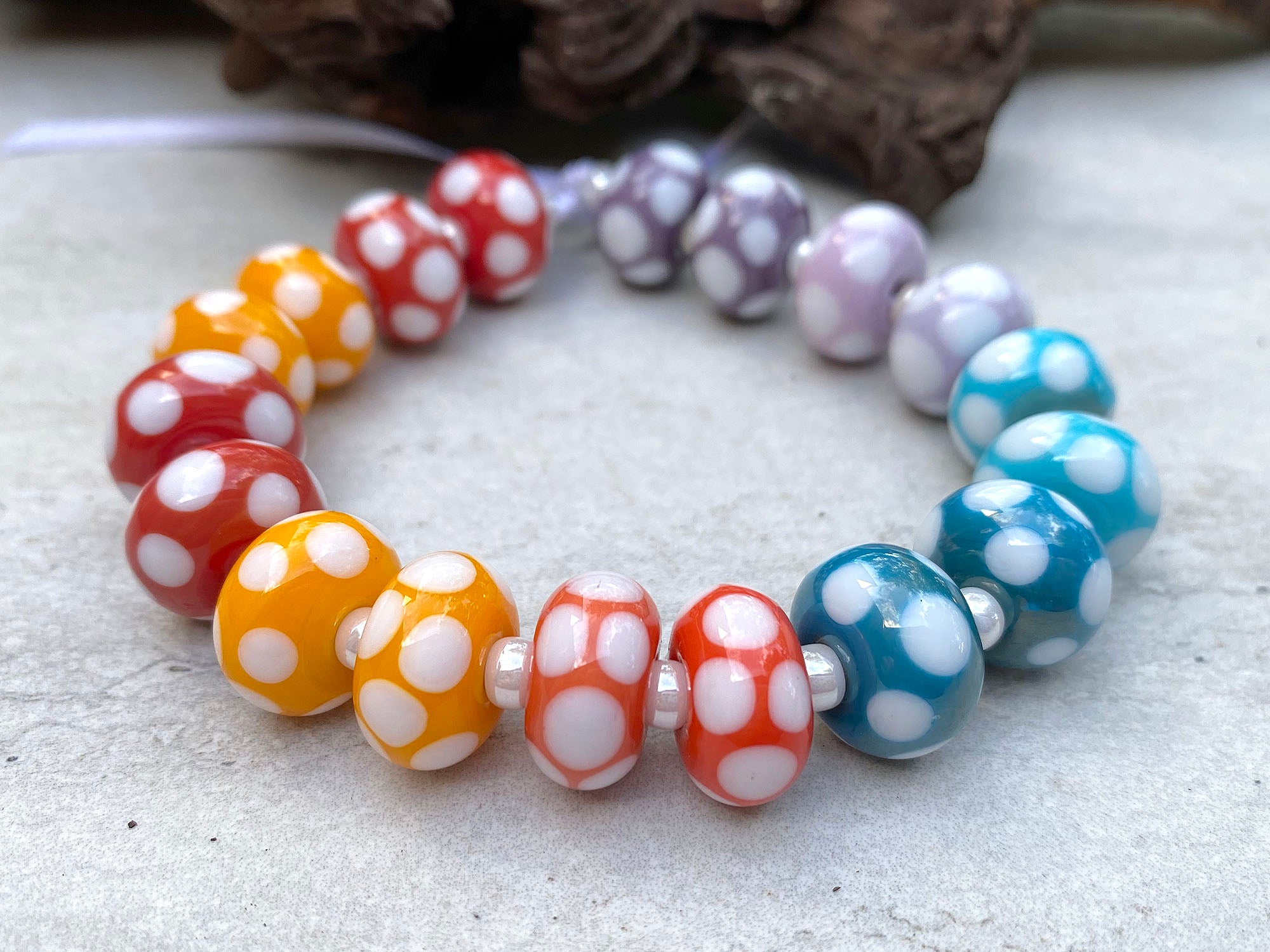18 Rainbow Polka Dot Lampwork Glass Beads for Jewelry Making - DIY Bracelets, Necklaces & Craft Projects - SRA Beads