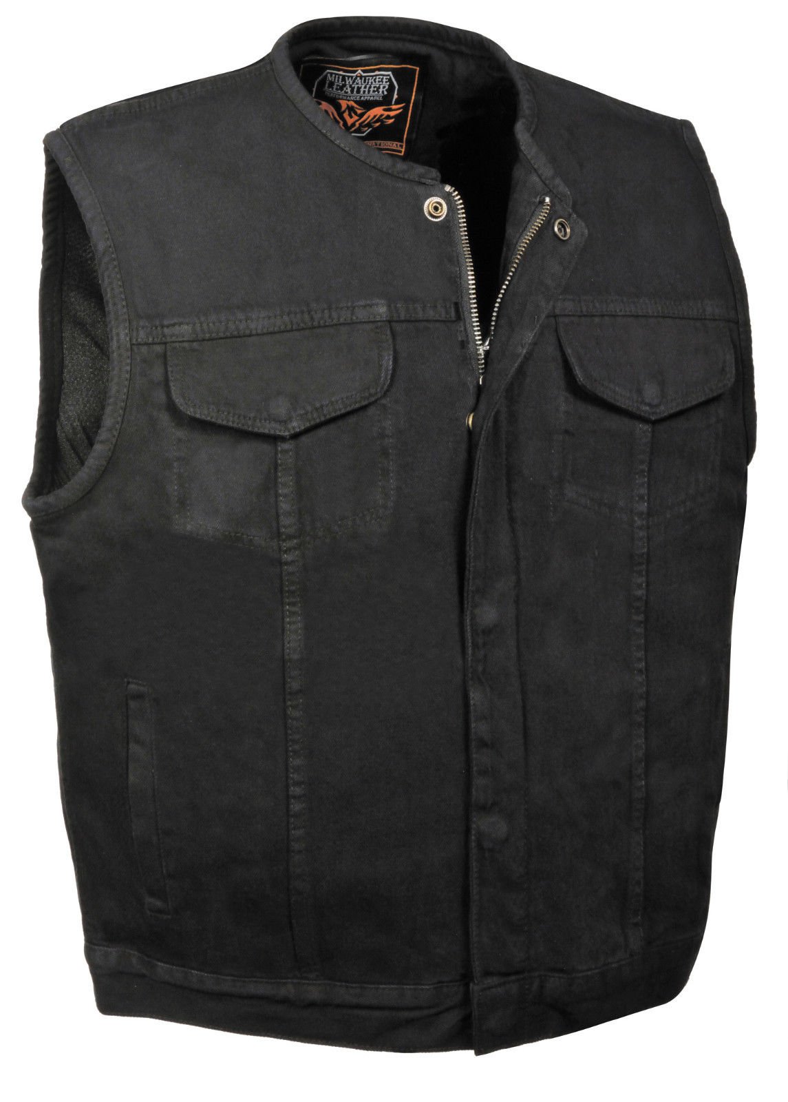 Men's Black Collarless Zipper Denim Vest - Lightweight Biker Jacket with 2 Gun Pockets (Size 3XL) | Perfect for Motorcycle Riding, Casual Outfits & Streetwear Fashion