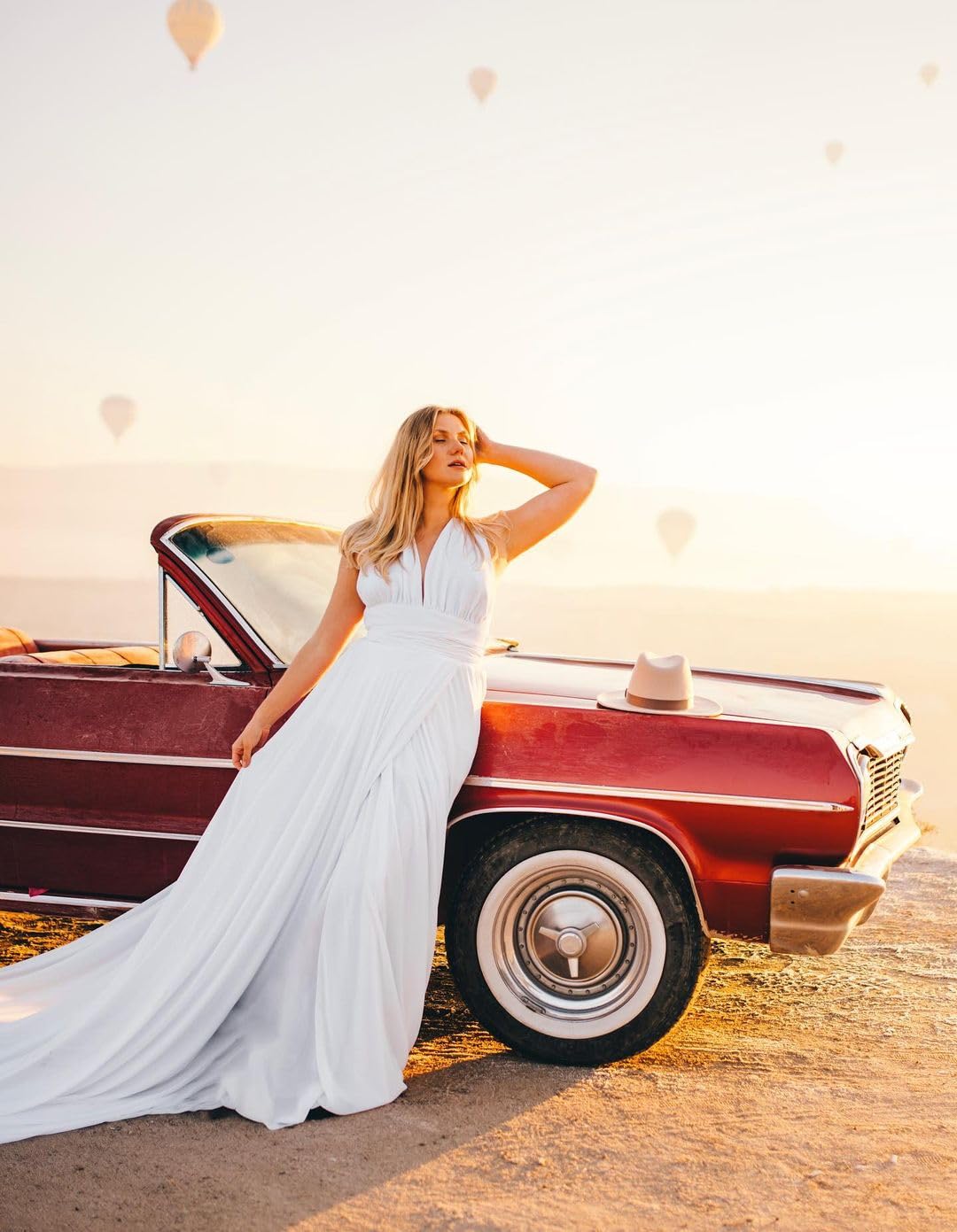Elegant Long Flying Dress for Photoshoot - Flowy Satin Maxi Dress with Long Train for Women | Perfect for Santorini Vacations, Beach Weddings & Boho Photoshoots (Size L, Silver)