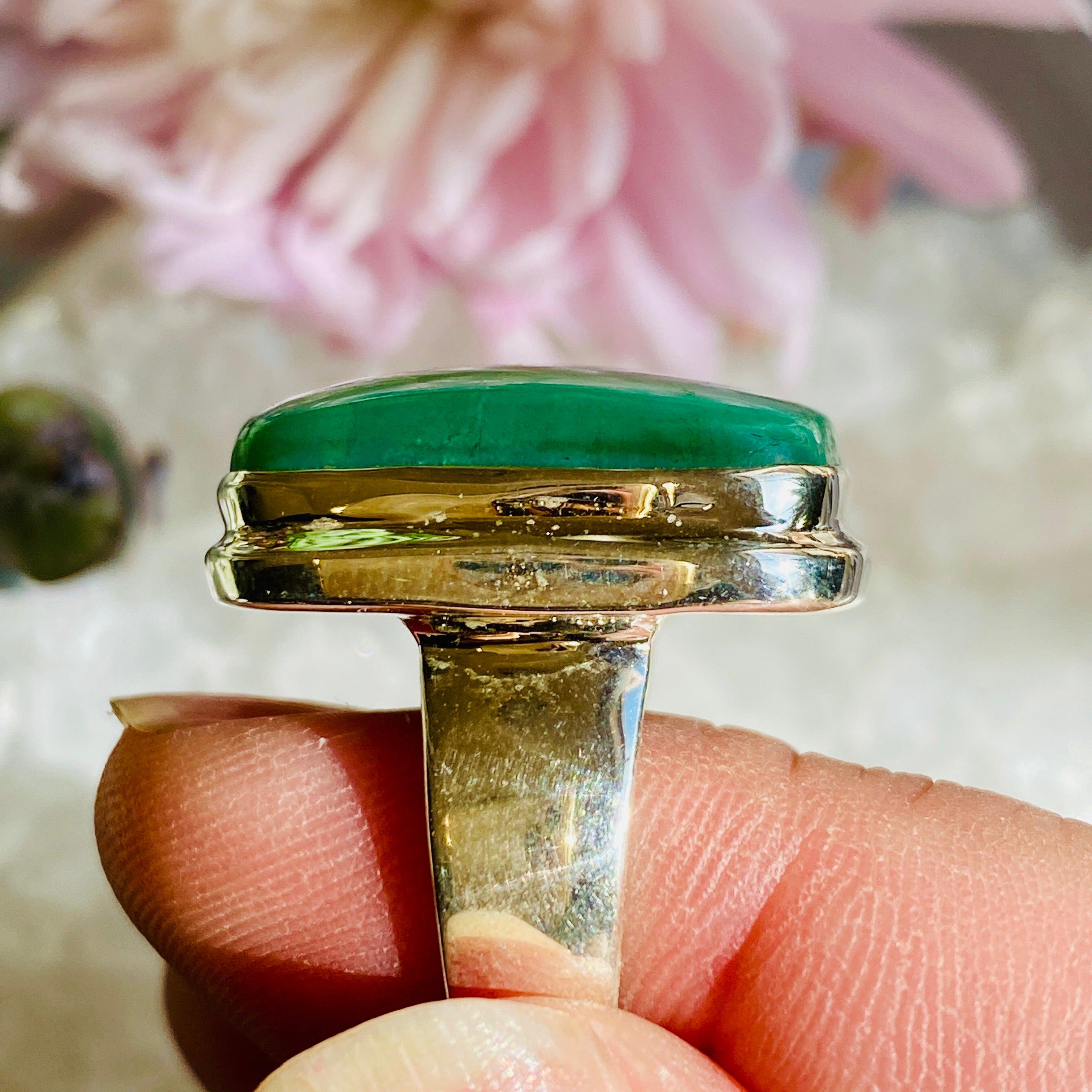 Chrysoprase Square Ring Size 10 - KRGJ2140 | Elegant Green Gemstone Jewelry for Women, Perfect for Weddings, Parties & Everyday Wear
