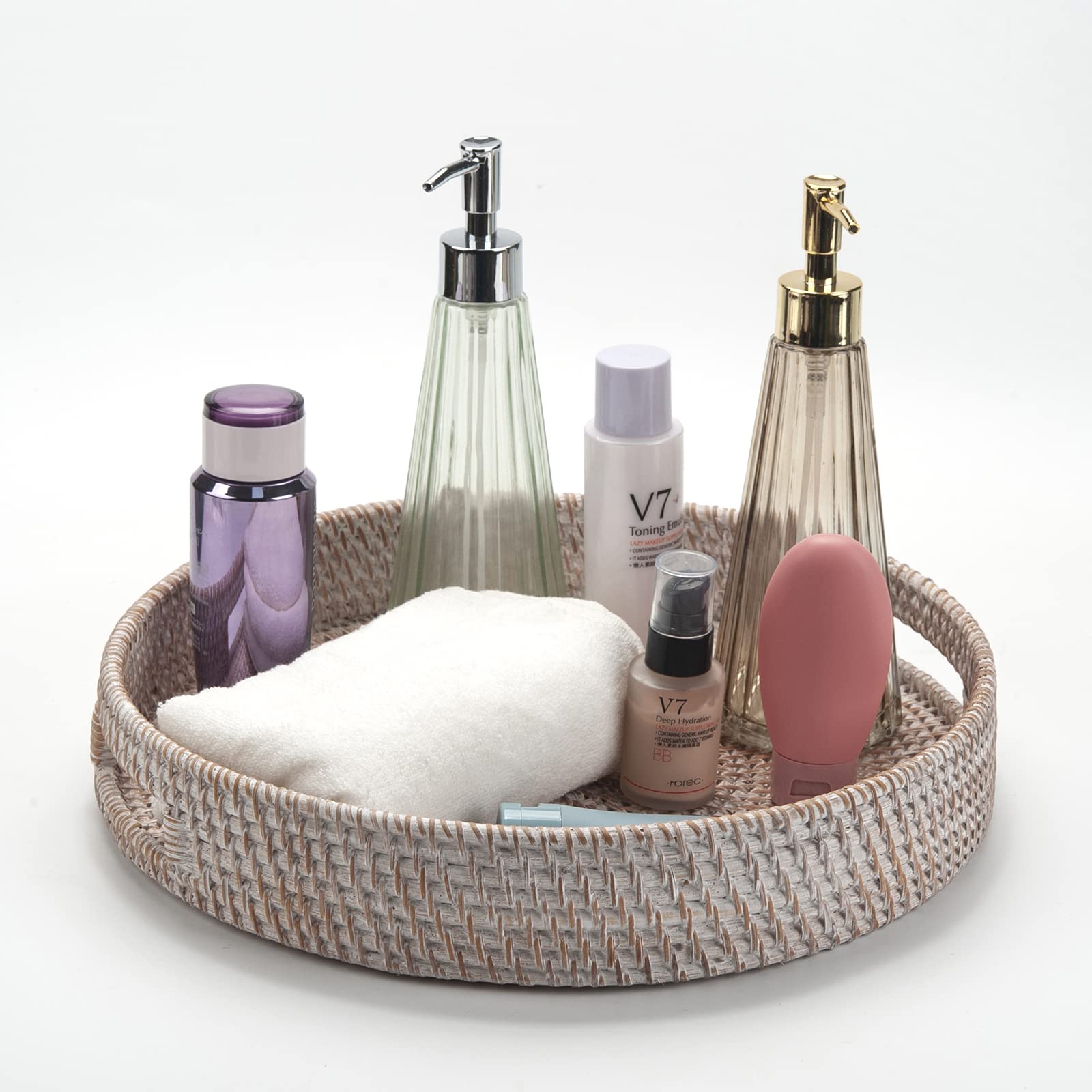 Round Rattan Coffee Table Tray with Handles - 14
