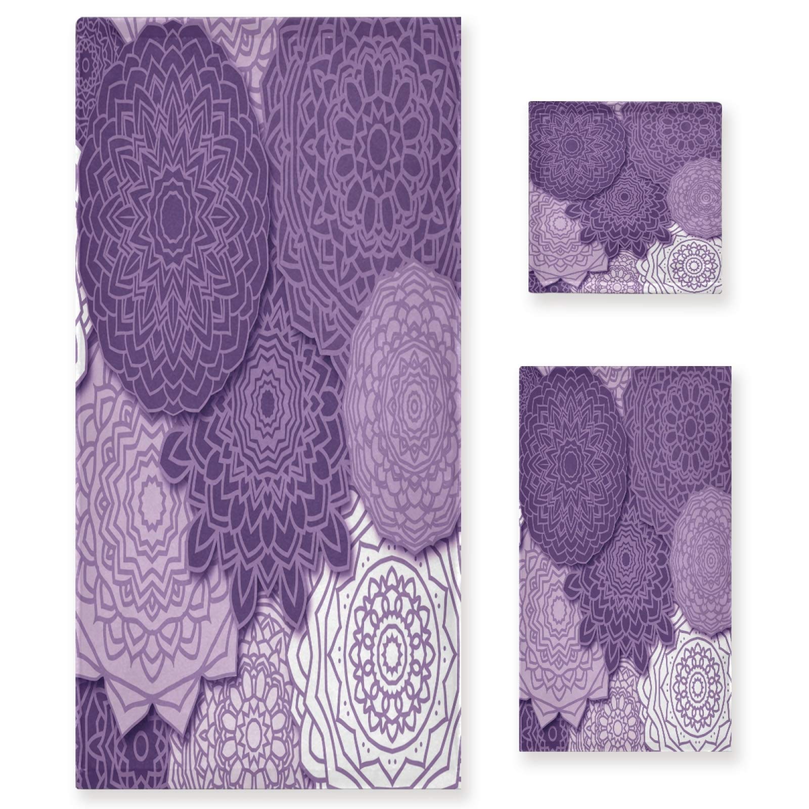 Premium 3-Piece Purple Mandala Bath Towel Set - Ultra Absorbent & Soft Bathroom Towels (Bath Towel, Hand Towel, Washcloth) for Spa, Guest Bathroom & Luxury Home Decor