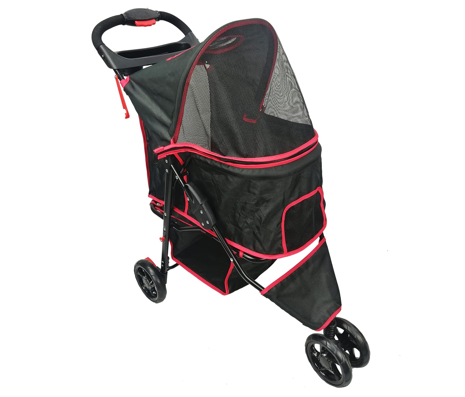 AmorosO Pet Stroller for Small Dogs & Cats | Lightweight Foldable Pet Carrier with Storage Basket | Easy Walking & Travel | Indoor & Outdoor Use | Perfect for Vet Visits, Shopping & Park Outings | Black
