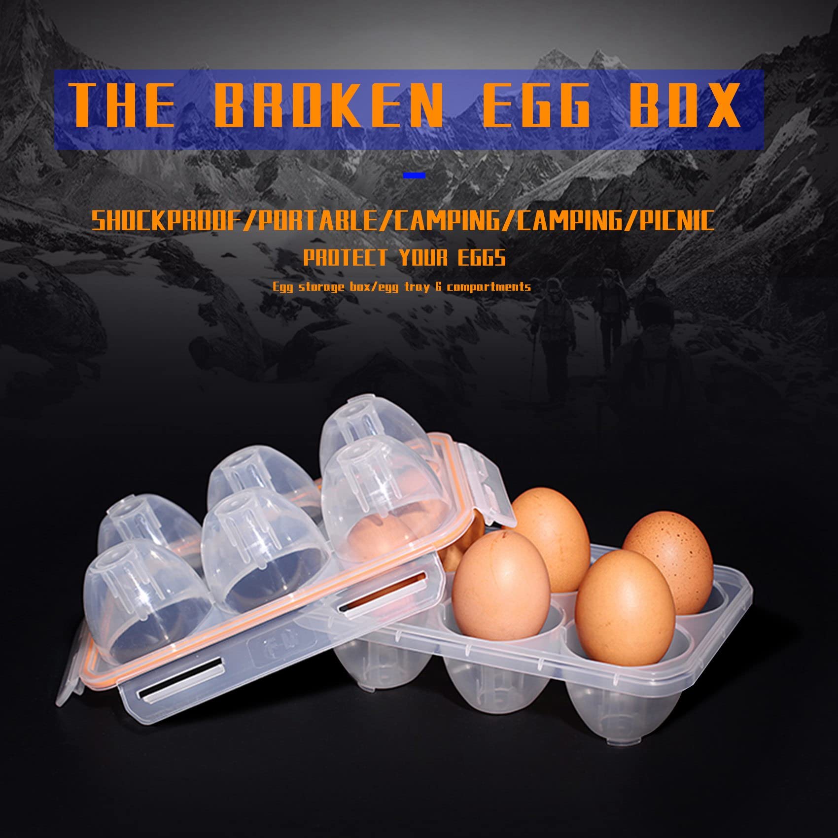 Shockproof & Leakproof Portable Egg Container for Camping - 6 Egg Storage Case Holder - Perfect for Outdoor Adventures, Picnics & Travel