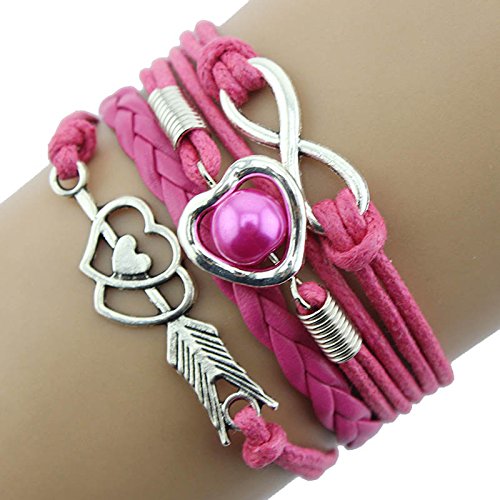 Infinity Love Bracelet for Women - Heart Pearl & Antique Leather Charm Friendship Bracelet - Perfect Gift for Valentine's Day, Anniversary & Best Friend (Boho Style Jewelry for Everyday Wear)