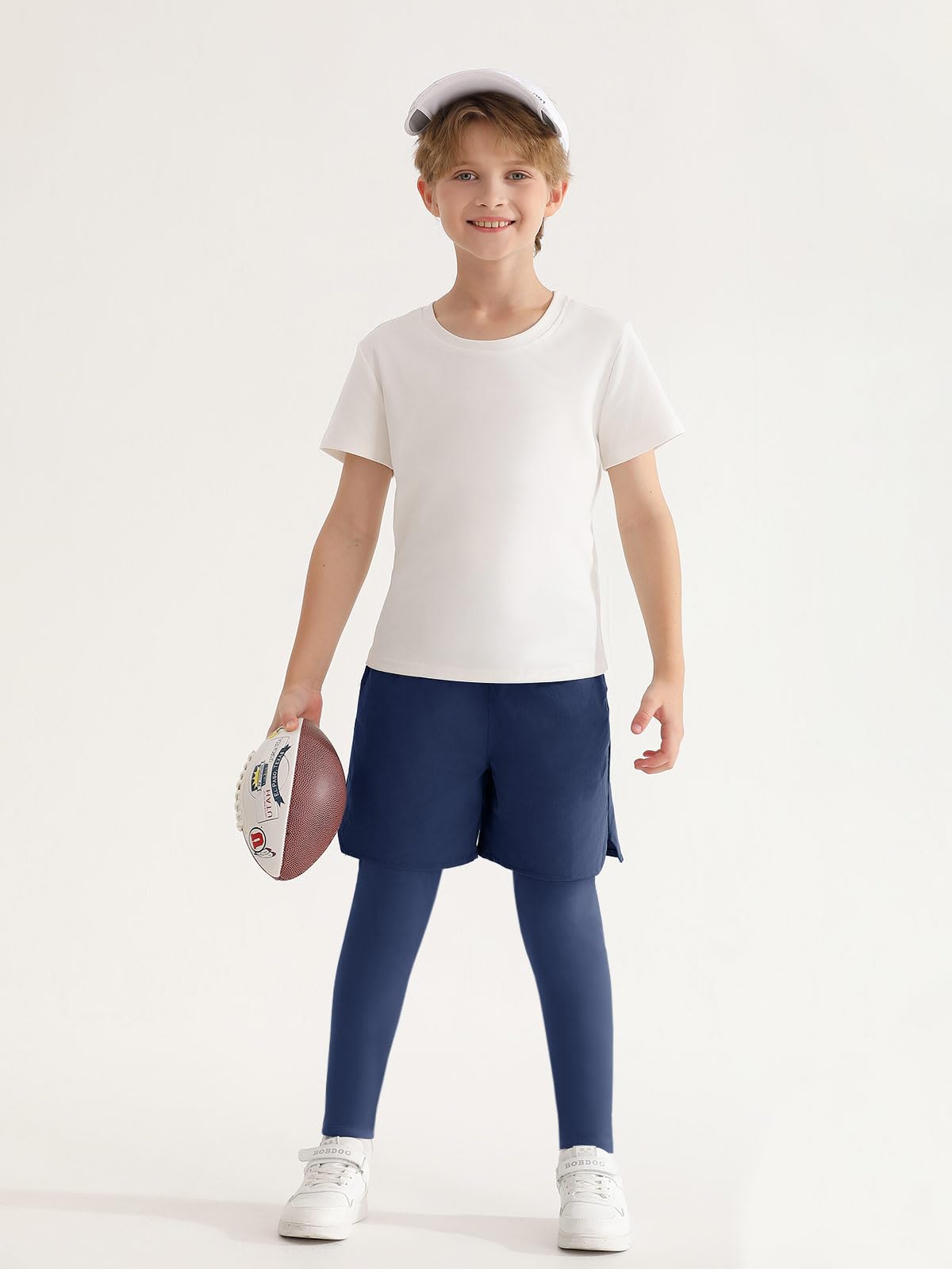 Haloumoning Boys 2-in-1 Athletic Leggings with Built-in Shorts & Pockets - Breathable Running Pants for Kids Ages 5-14 - Perfect for Sports, Gym, and Outdoor Activities
