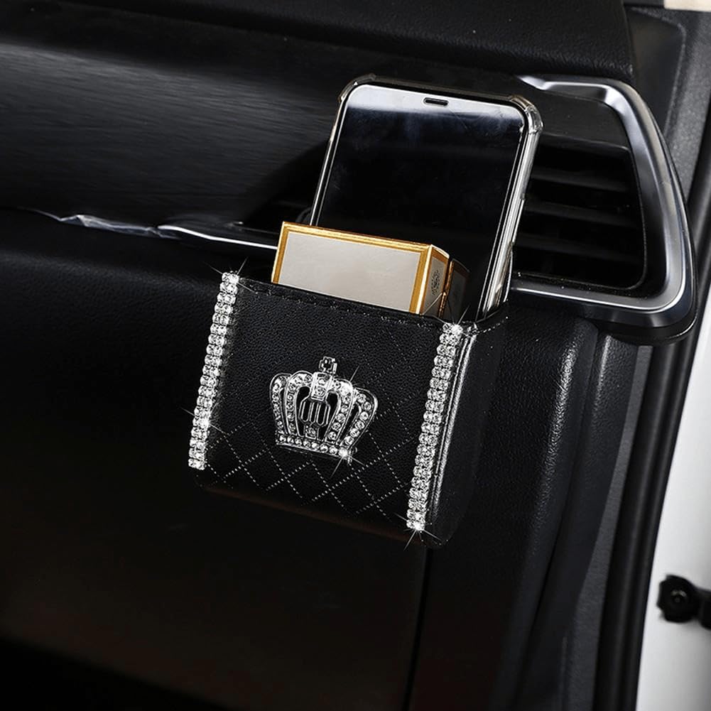 Bling Crystal Car Air Vent Storage Organizer - Crown Design Phone Holder for iPhone, Keys, Sunglasses, Pens & Coins - Perfect for Sedans, SUVs & Trucks