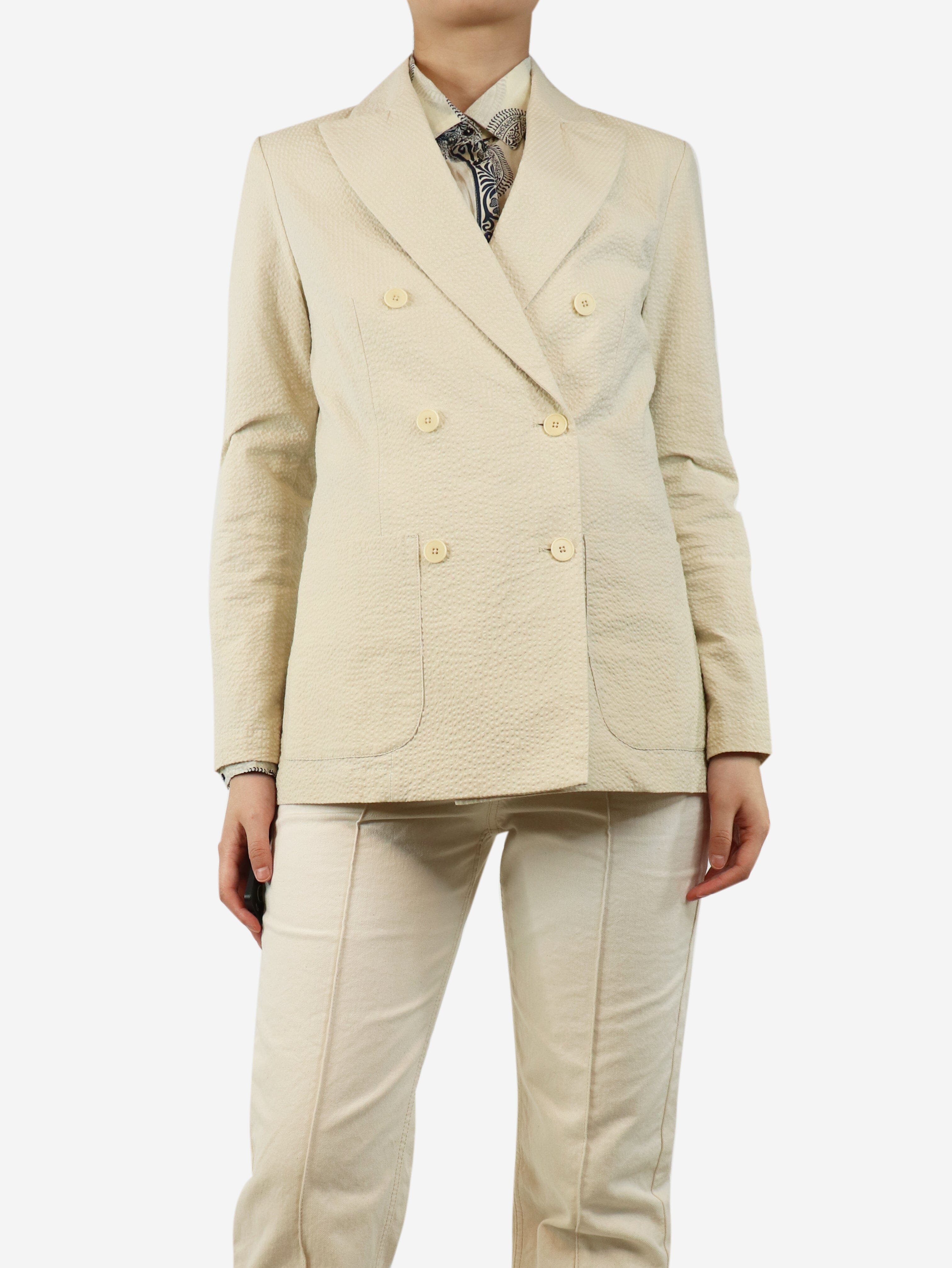 Double Breasted Seersucker Blazer for Women - UK Size 10 | Lightweight Summer Jacket for Office Wear, Weddings & Outdoor Events