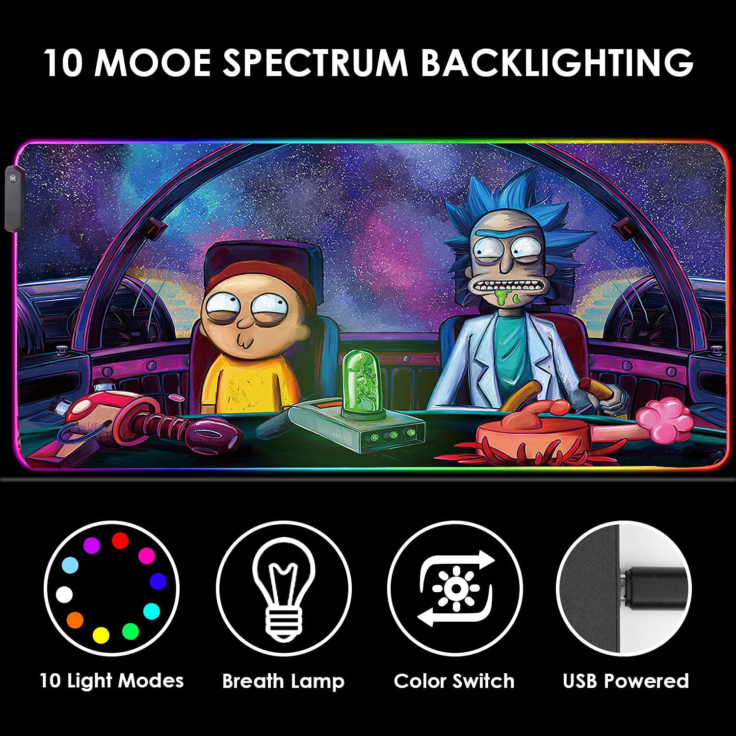 RGB LED Gaming Mouse Pad with Non-Slip Rubber Base - 35.4