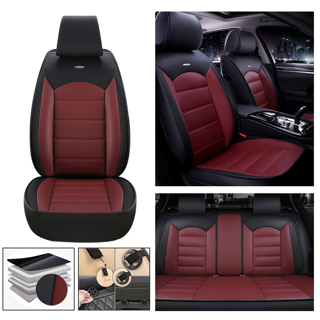 AMG GLA 35 2021 Luxury Car Seat Covers - Premium All Weather Protection, Anti-Slip Design, Airbag Compatible (Black/Wine Red) | Perfect for Daily Commute, Road Trips & Car Interior Protection