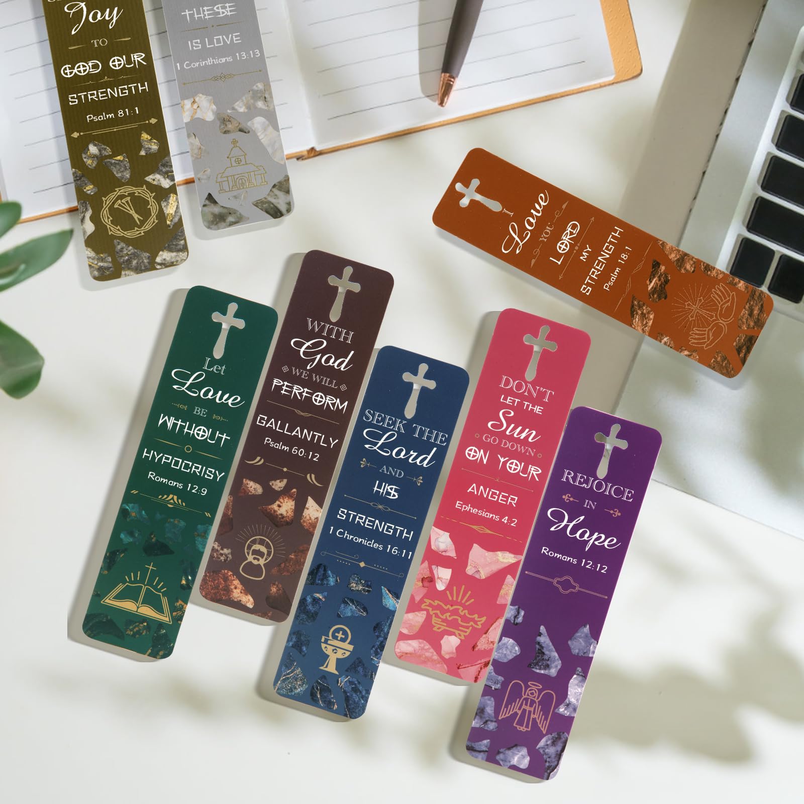 48-Piece Christian Bible Bookmarks Set with Hollow Cross Design - Inspirational Scripture Book Markers for Bible Study, Church Gifts, Men & Women - Perfect for Sunday School, Bible Study Groups & Personal Devotion